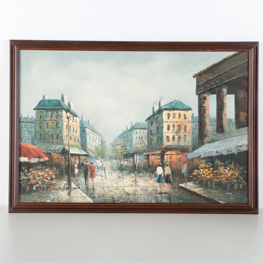 Henri Rogers Original Oil Painting Of European Street Scene