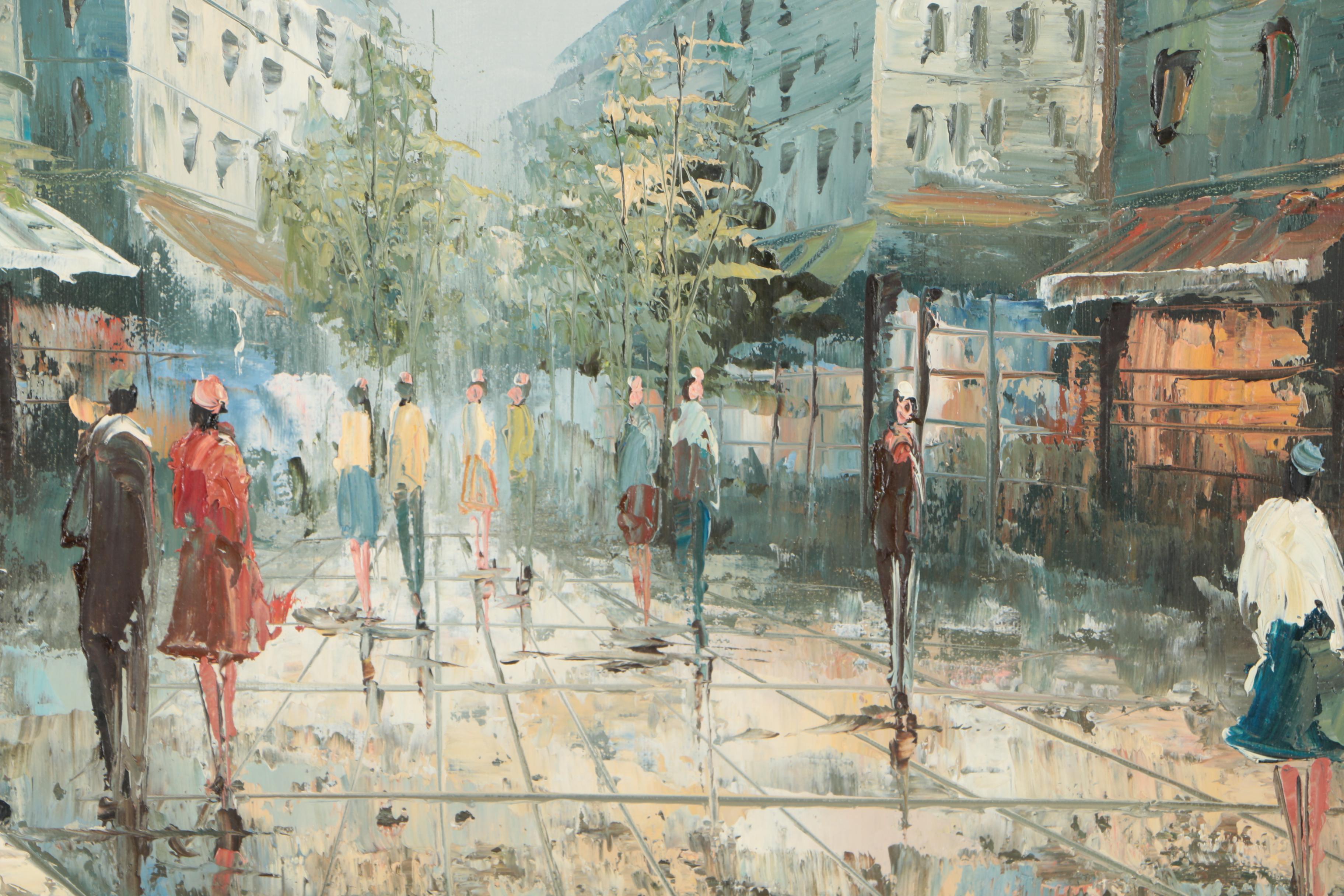 Henri Rogers Original Oil Painting Of European Street Scene