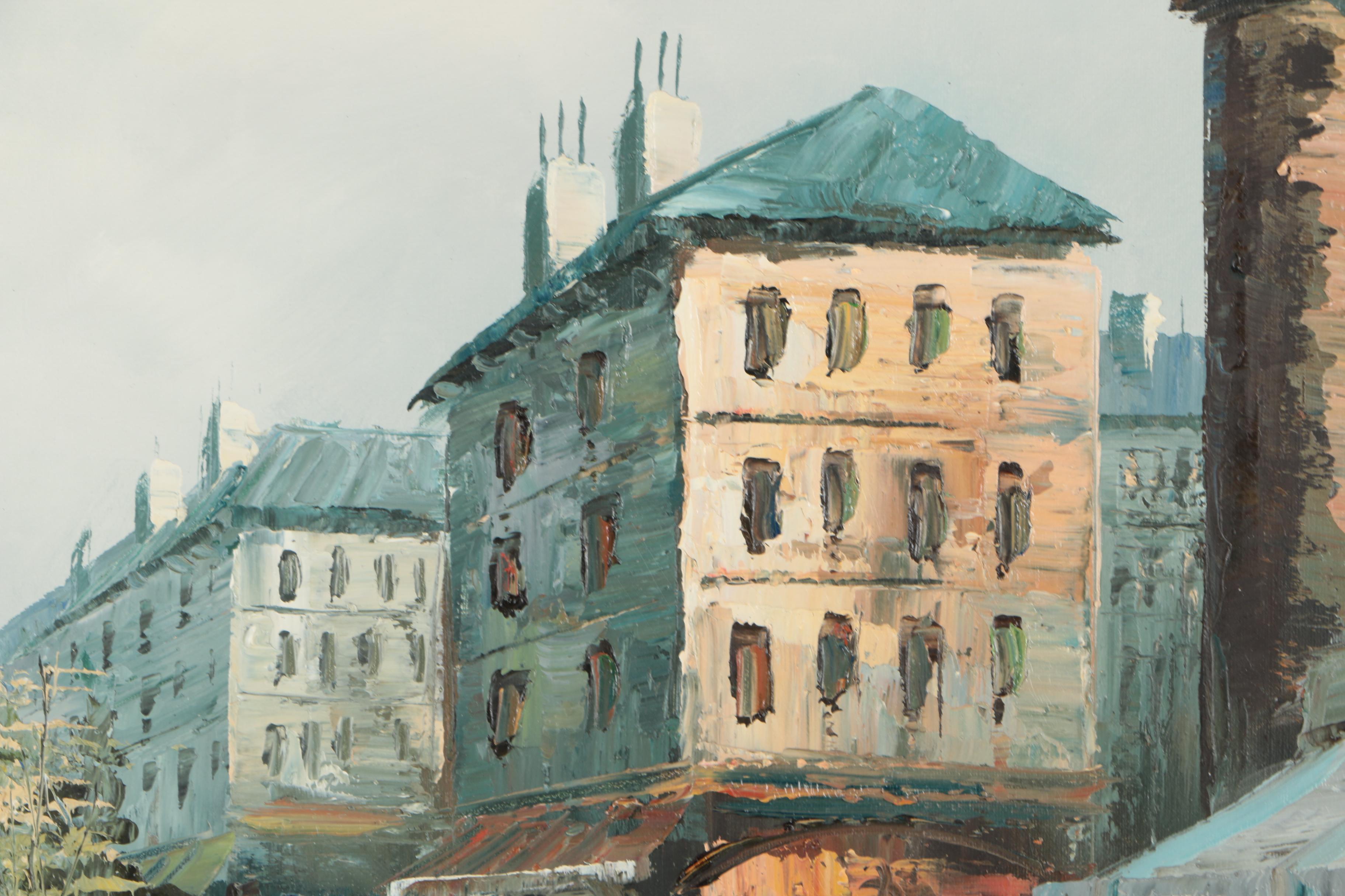 Henri Rogers Original Oil Painting Of European Street Scene