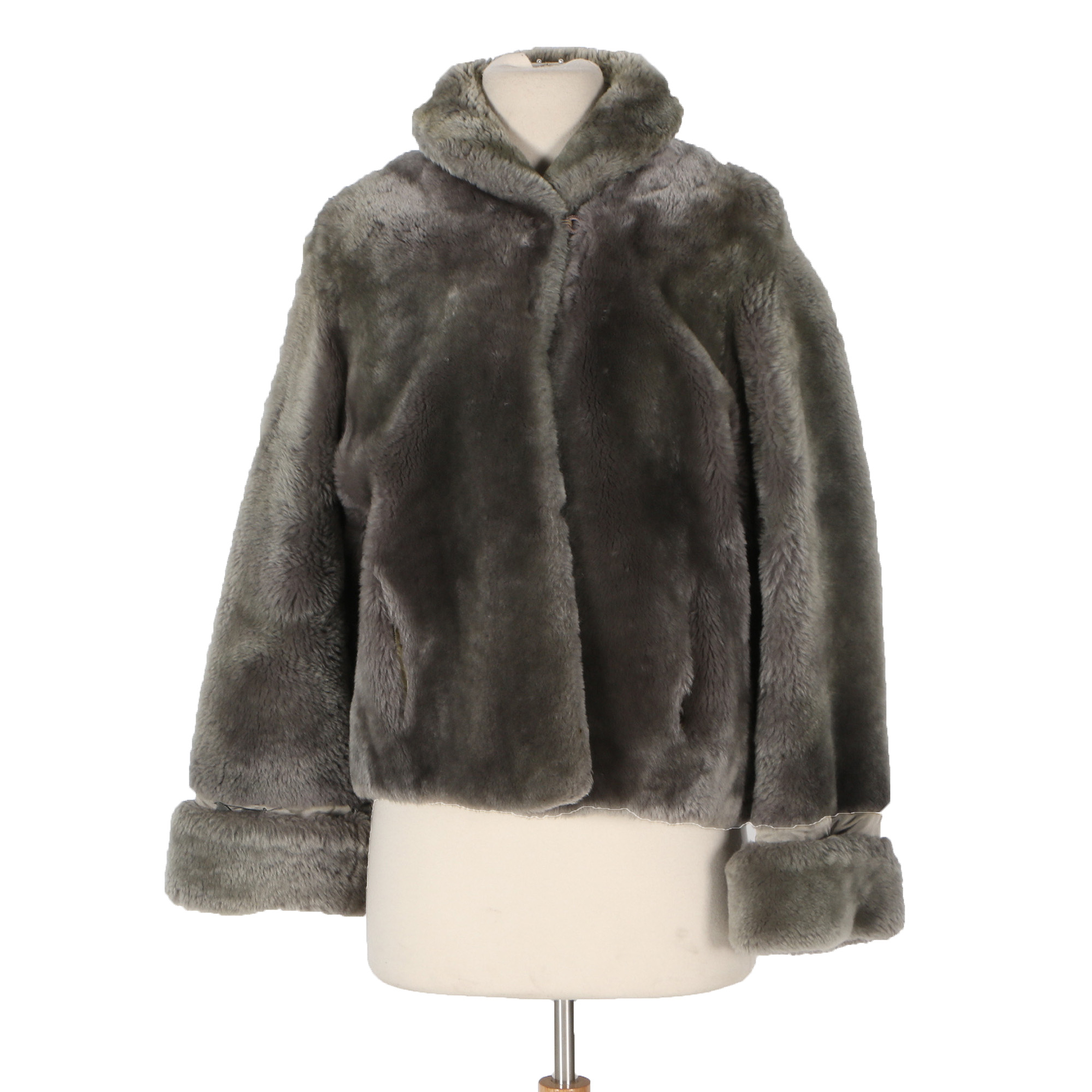 Women's Vintage Faux Fur Jacket and Leather Gloves