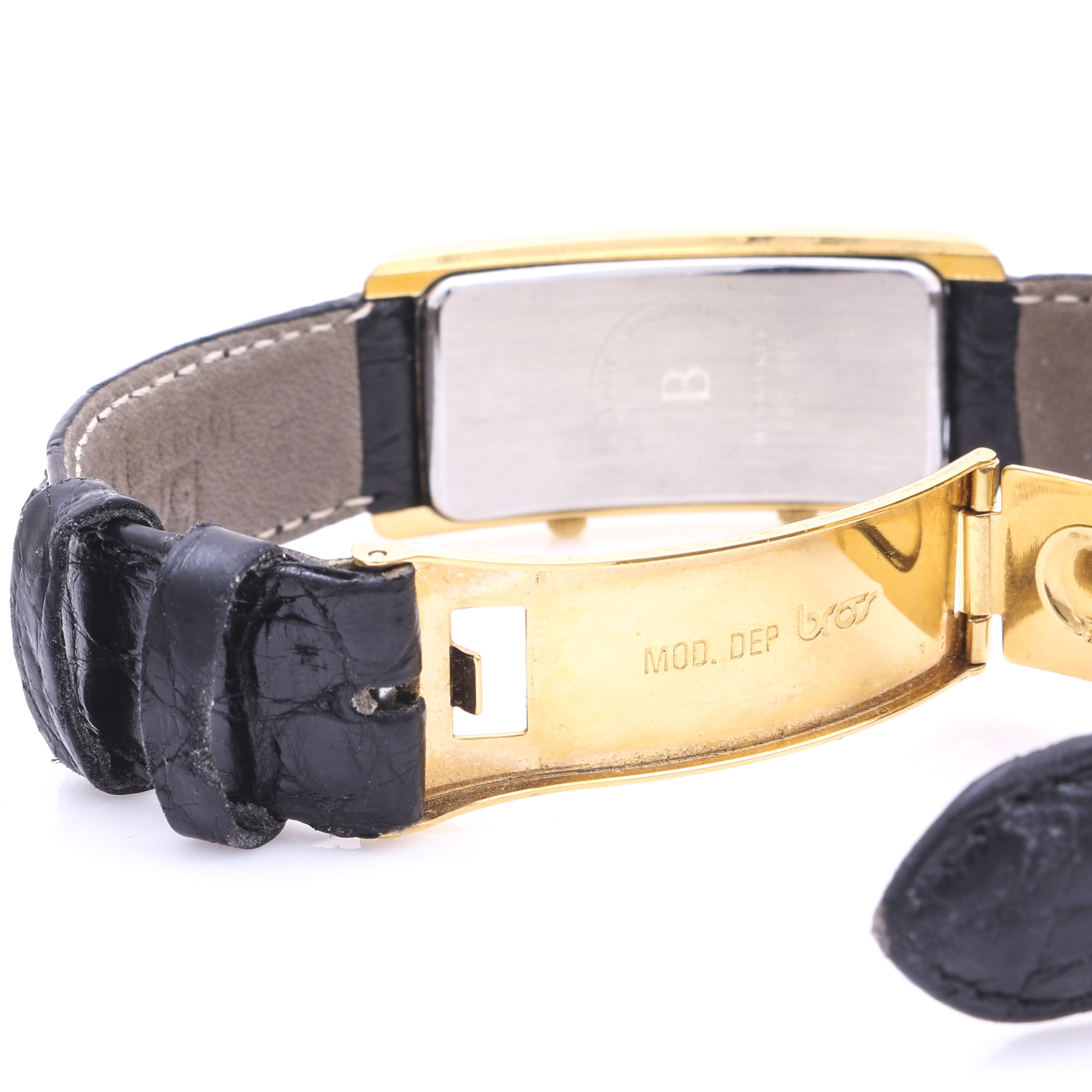 Bucherer Gold Tone Double Dial Black Leather Watch