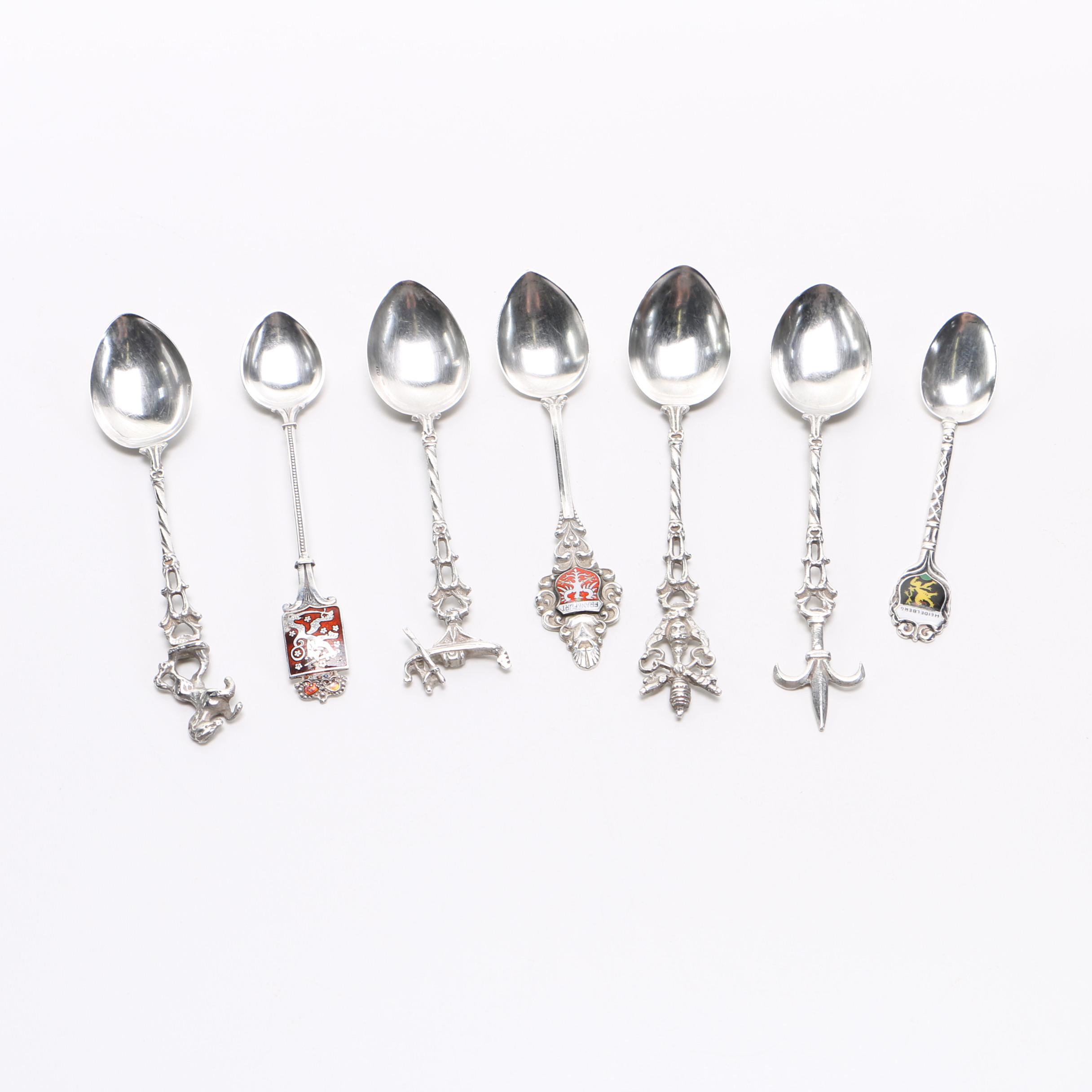 Assortment of 800 Silver Souvenir Spoons