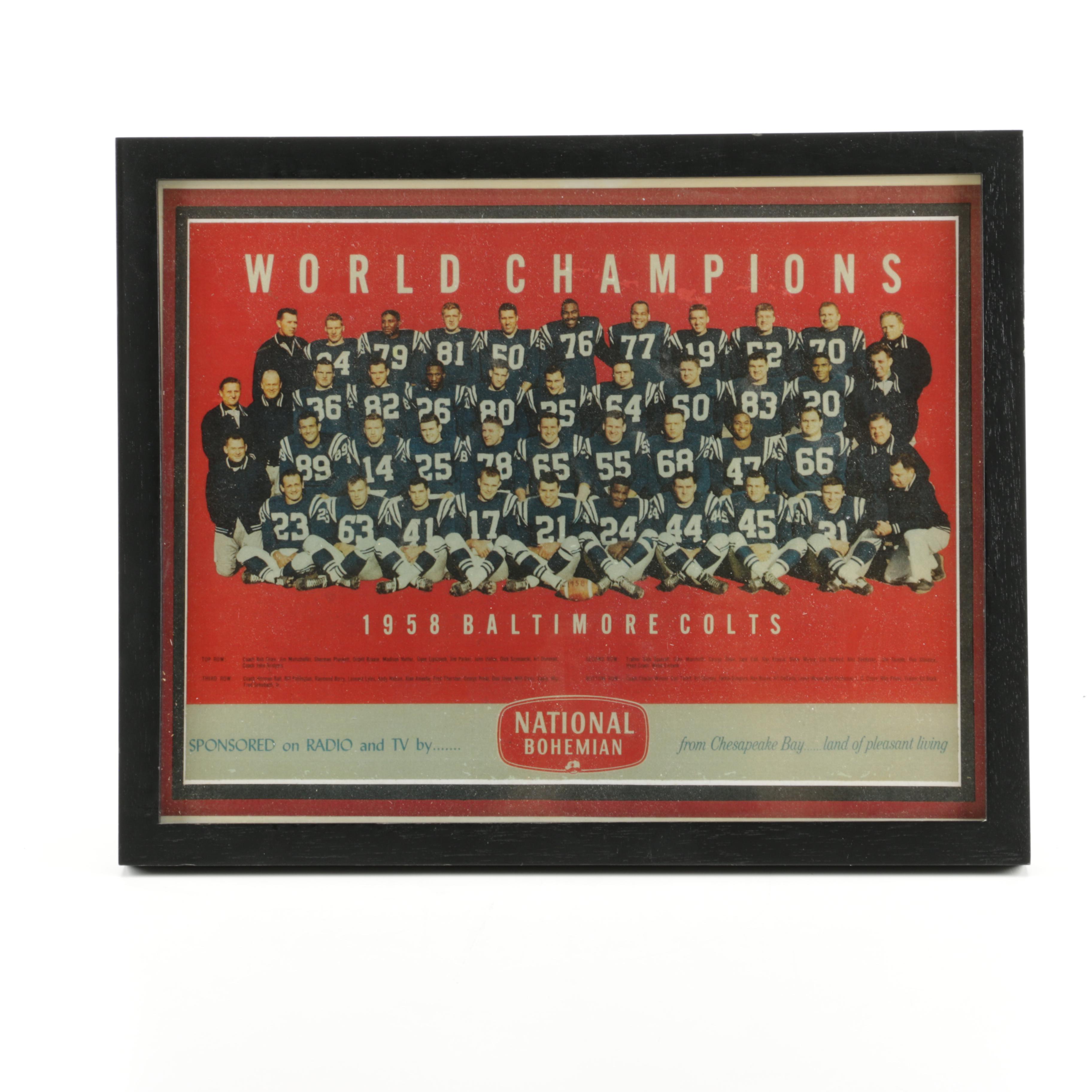 1958 Baltimore Colts Framed World Champions Poster