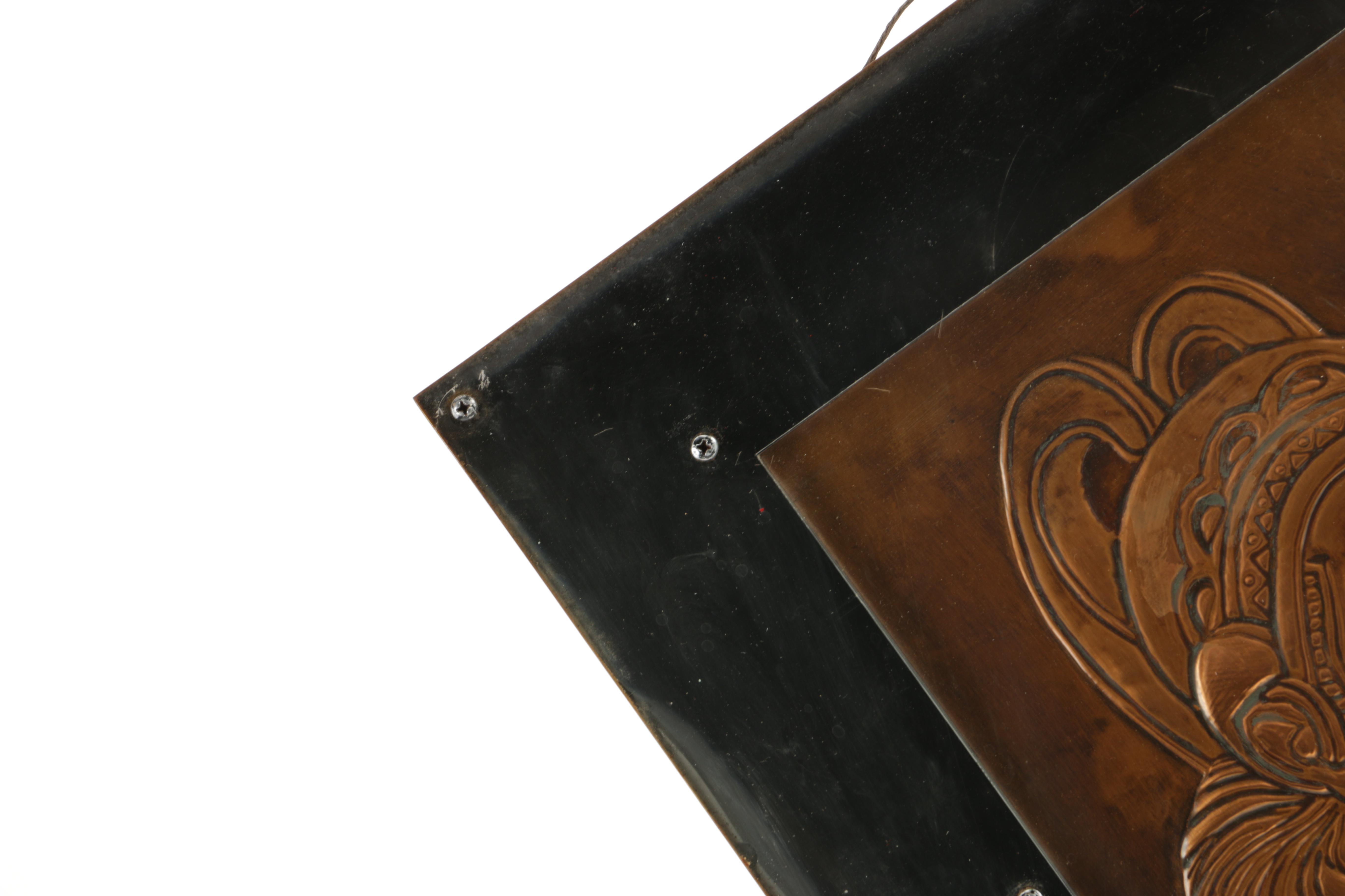 Southeast Asian Inspired Portraits of People Wearing Ceremonial Headdresses in Relief on Copper Plates