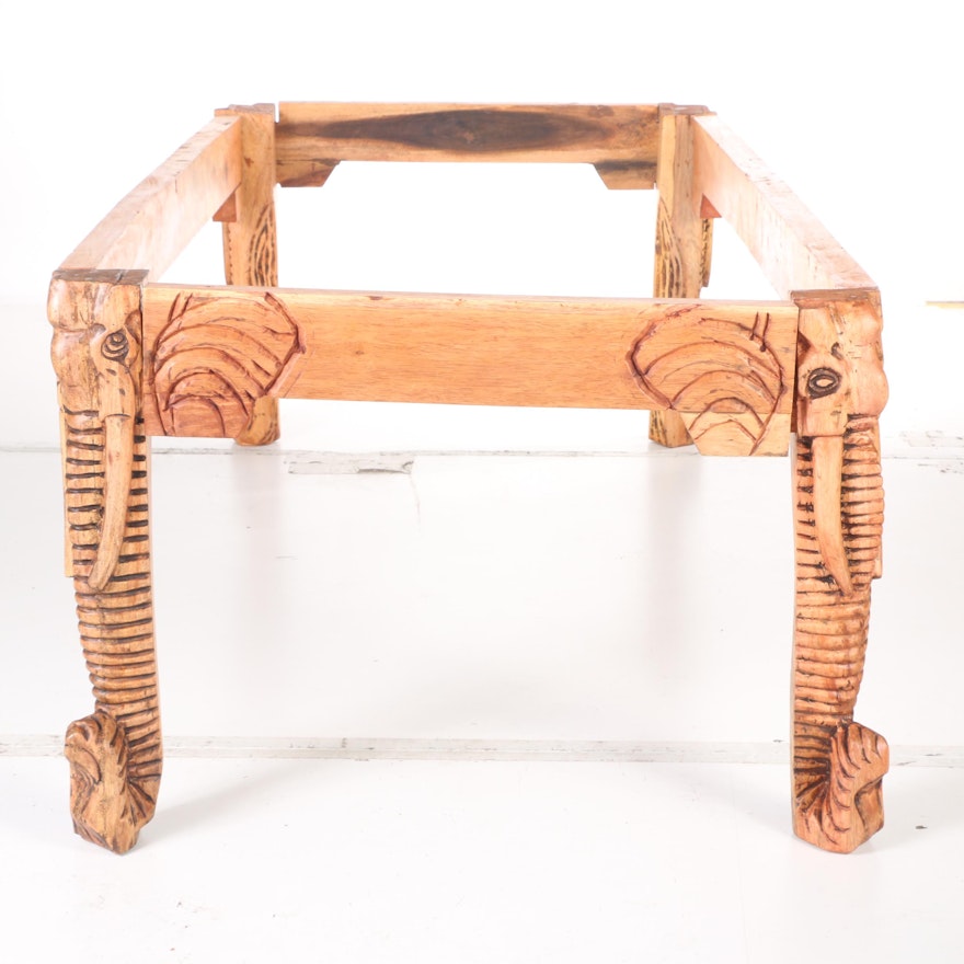 Carved Elephant Motif Console Table Frame