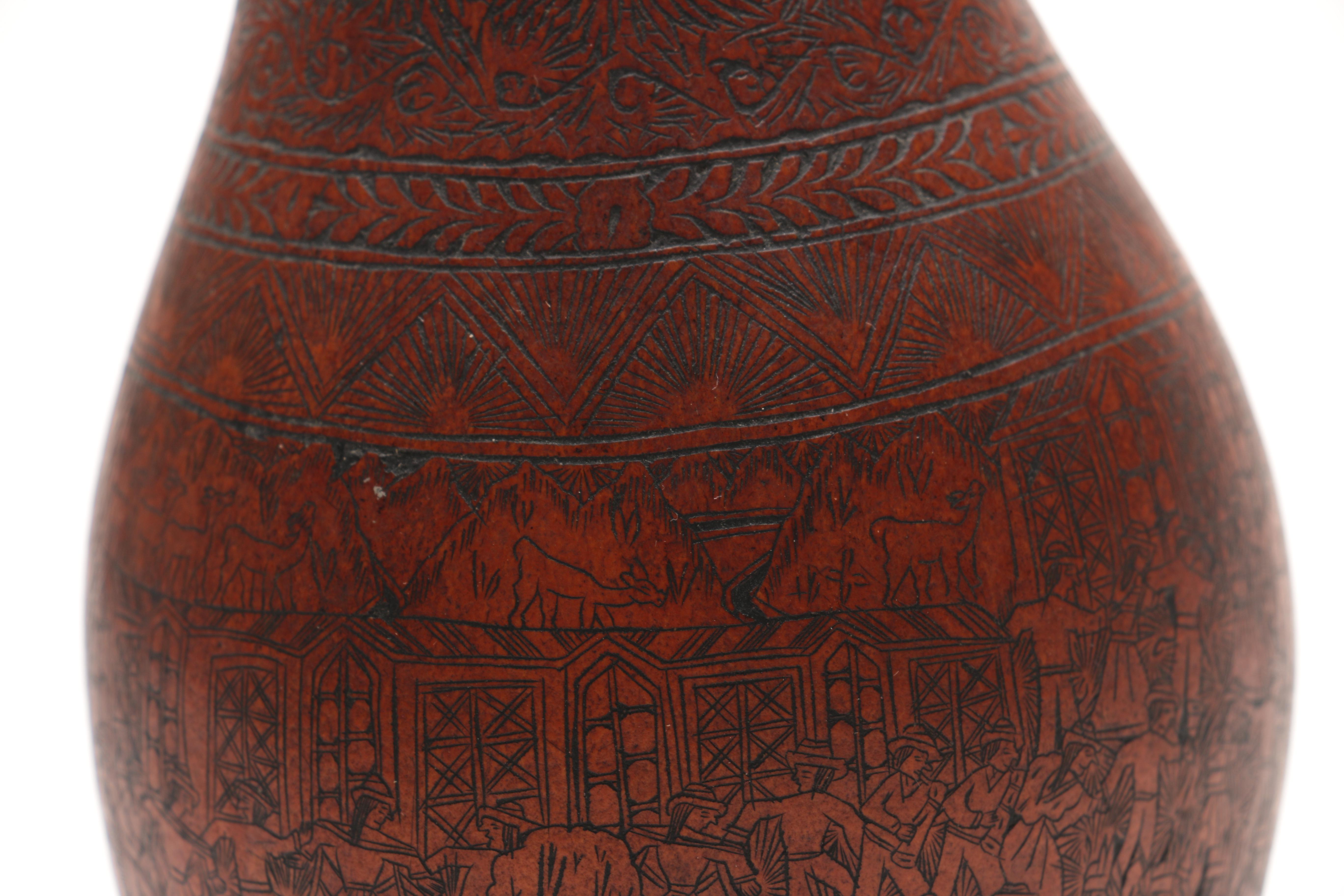 Peruvian Folk Art Hand Carved Gourd Signed "FE"