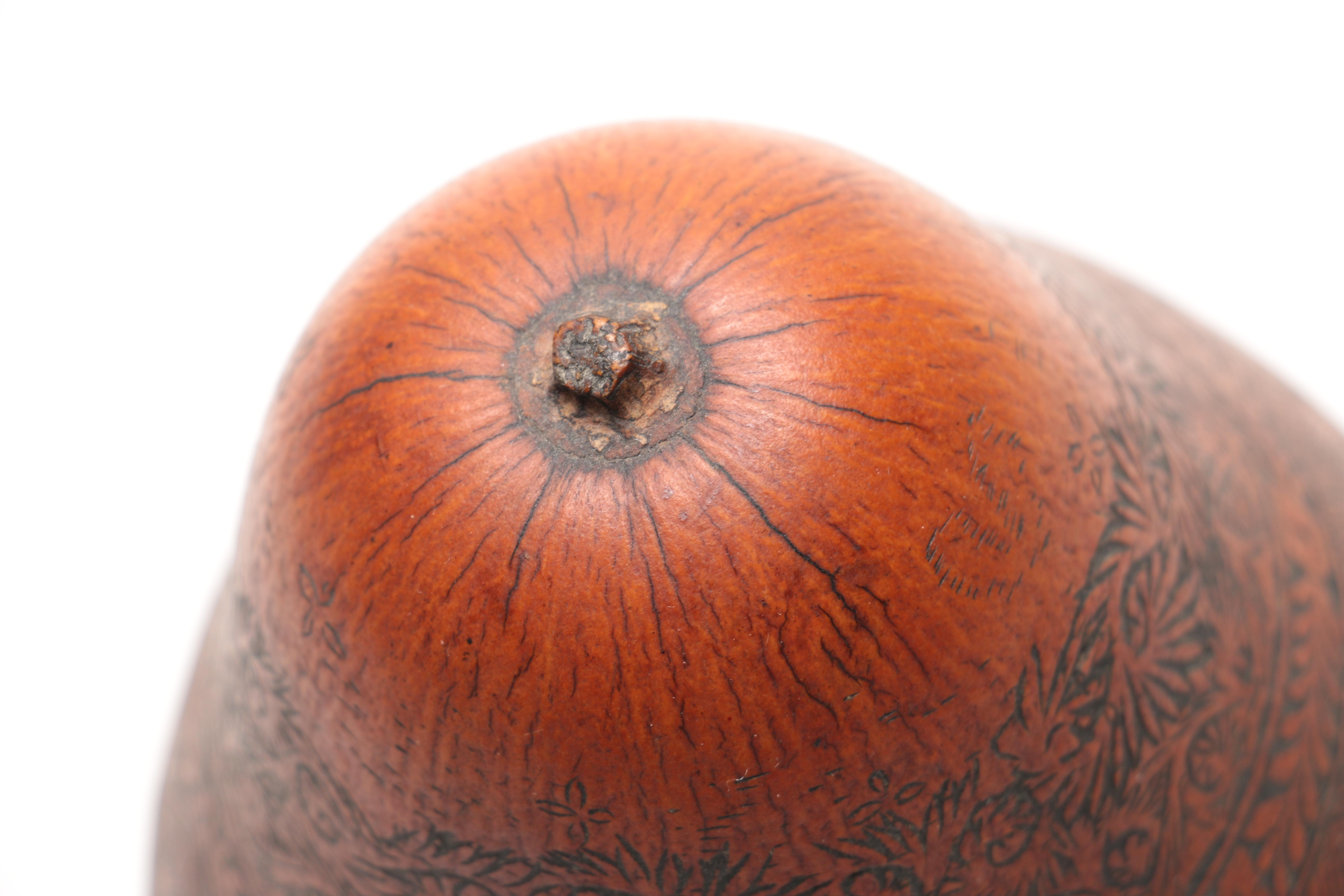 Peruvian Folk Art Hand Carved Gourd Signed "FE"