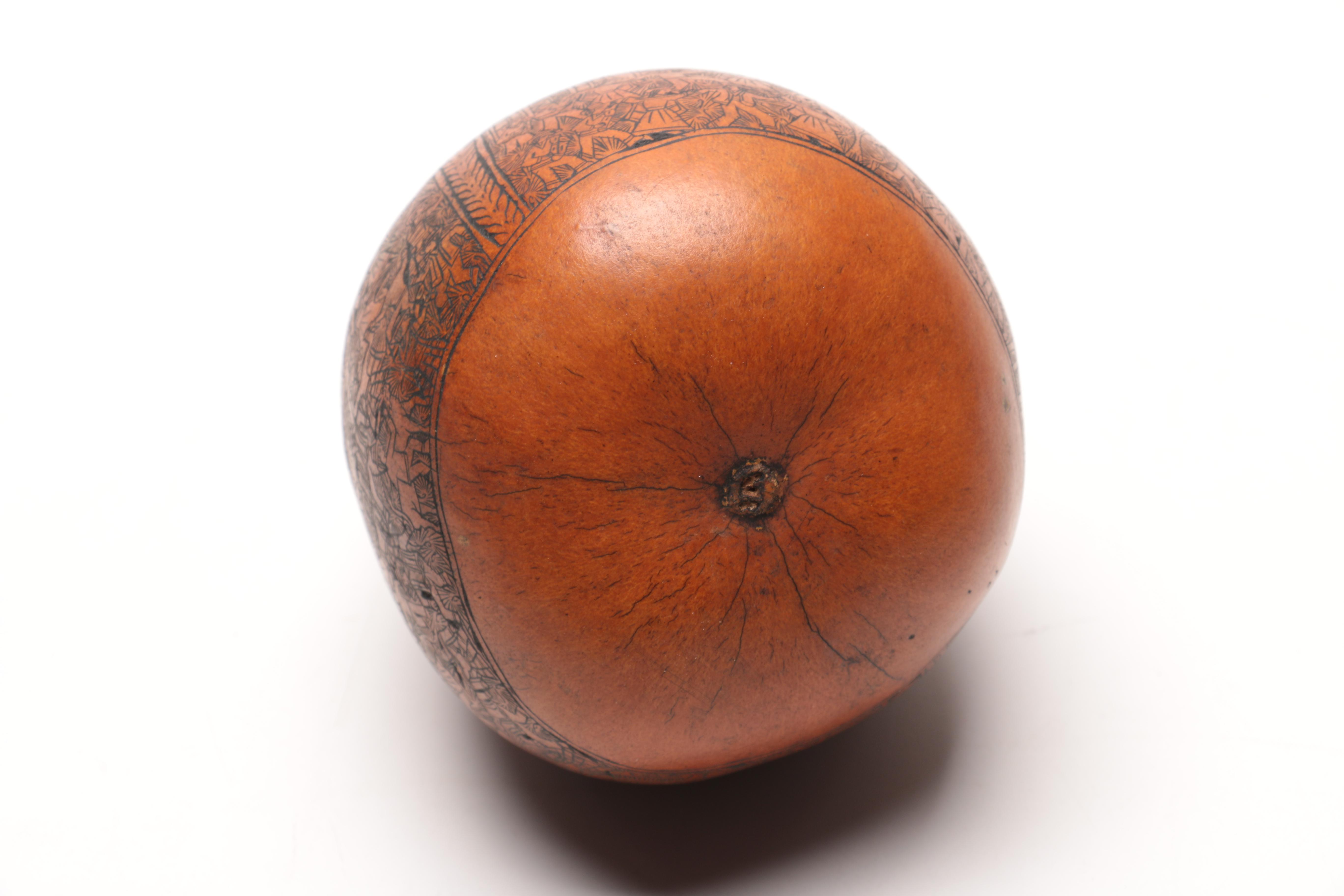 Peruvian Folk Art Hand Carved Gourd Signed "FE"