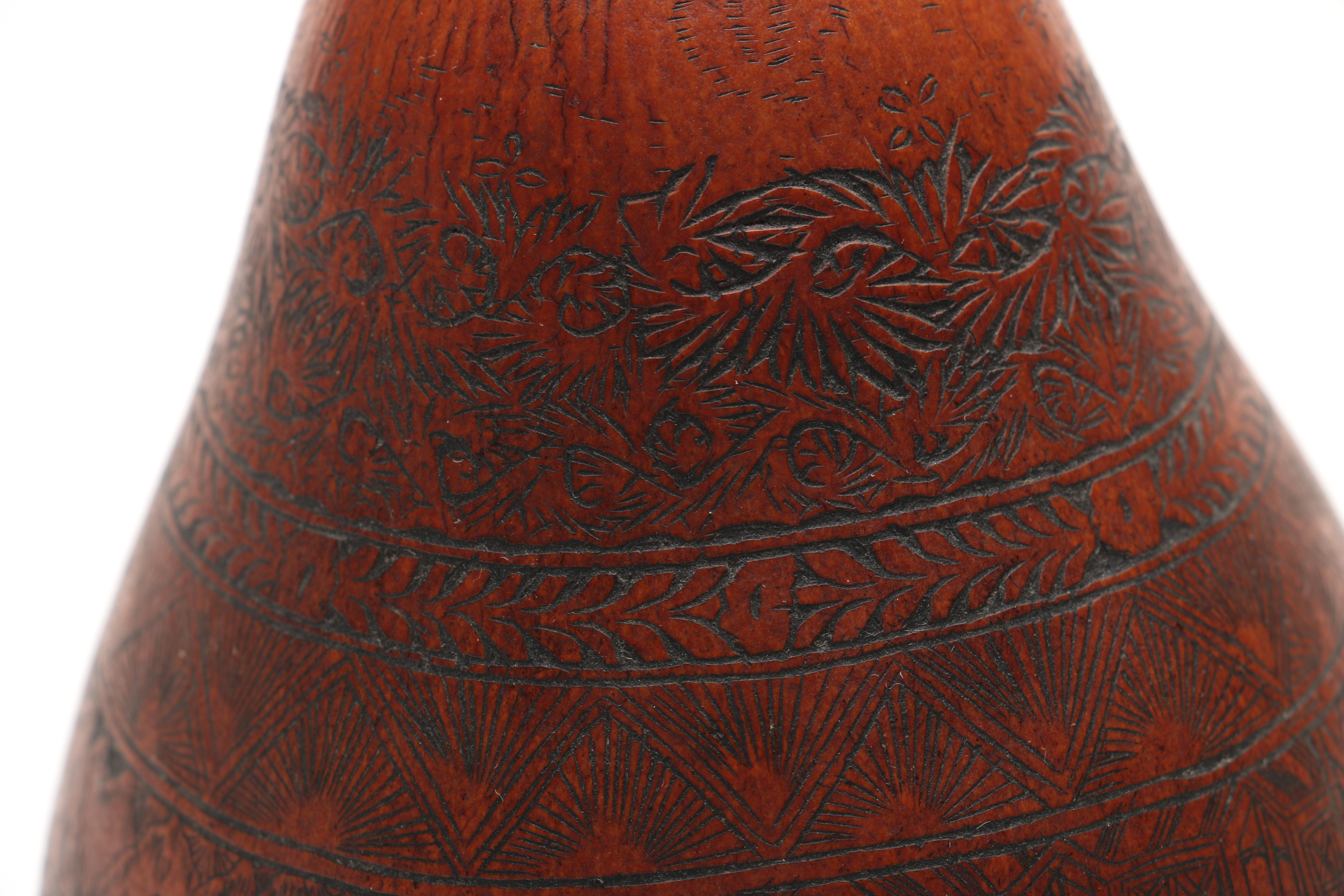 Peruvian Folk Art Hand Carved Gourd Signed "FE"