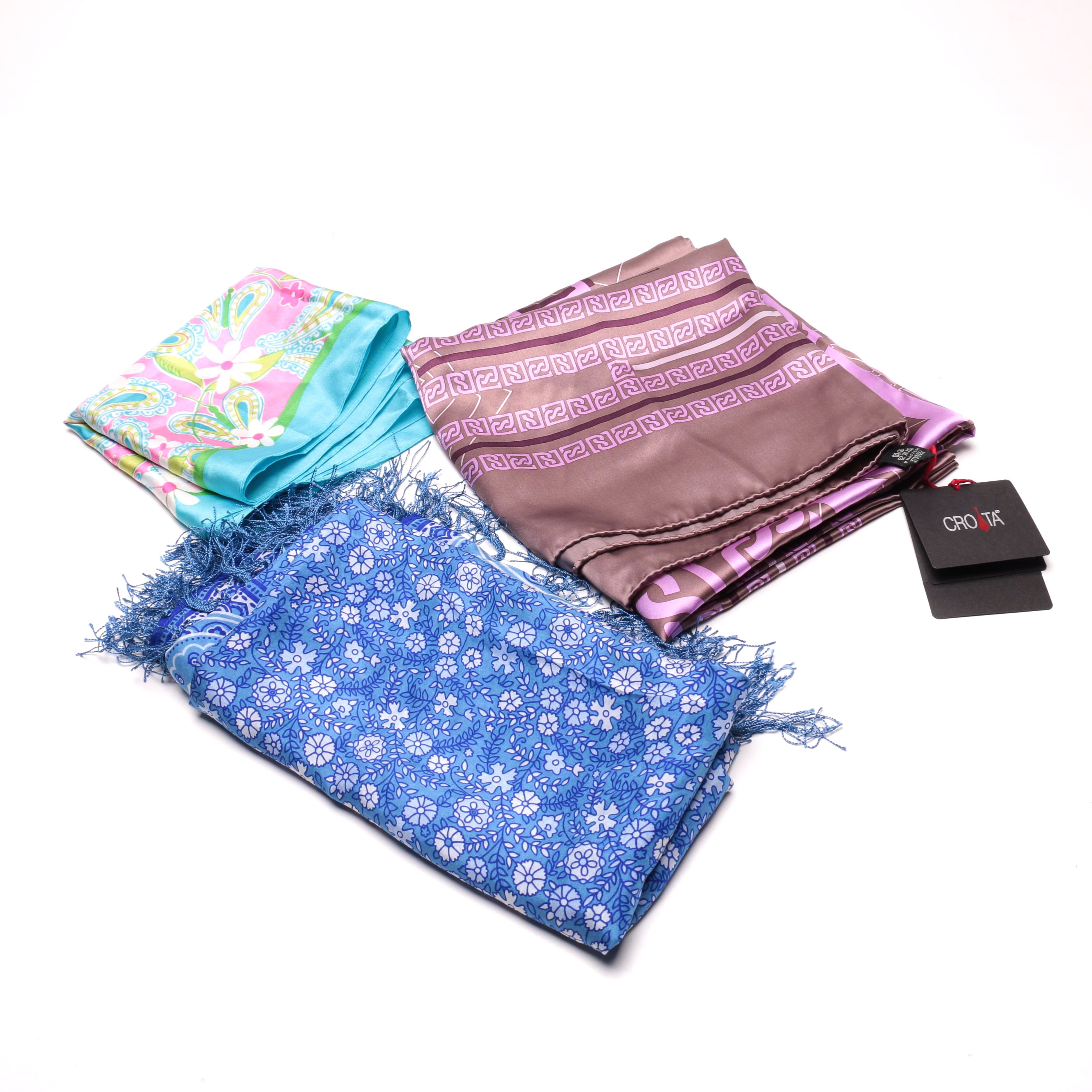Printed Silk Scarves Including Lilly and Roots