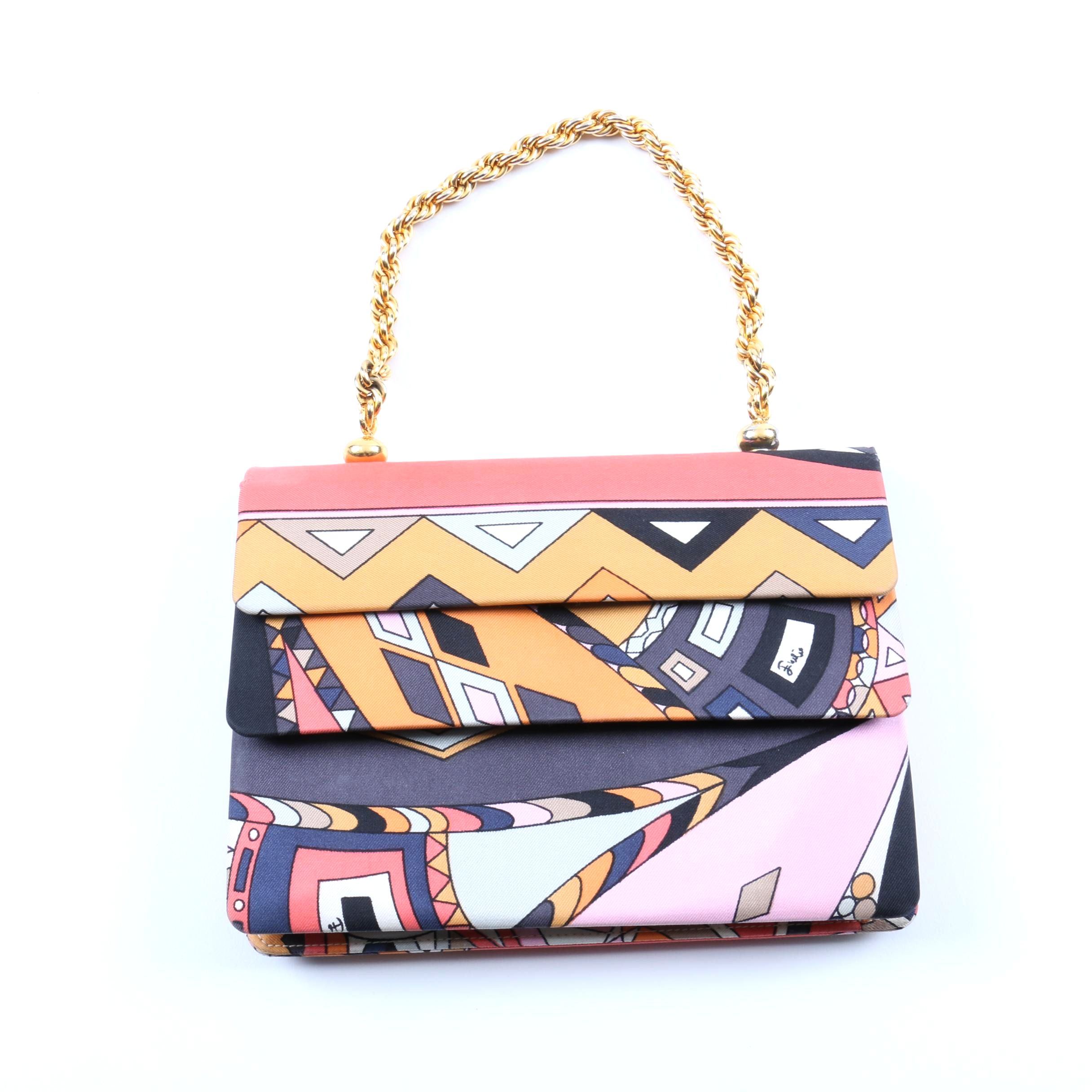 Circa 1960s Vintage Geometric Silk Emilio Pucci Handbag
