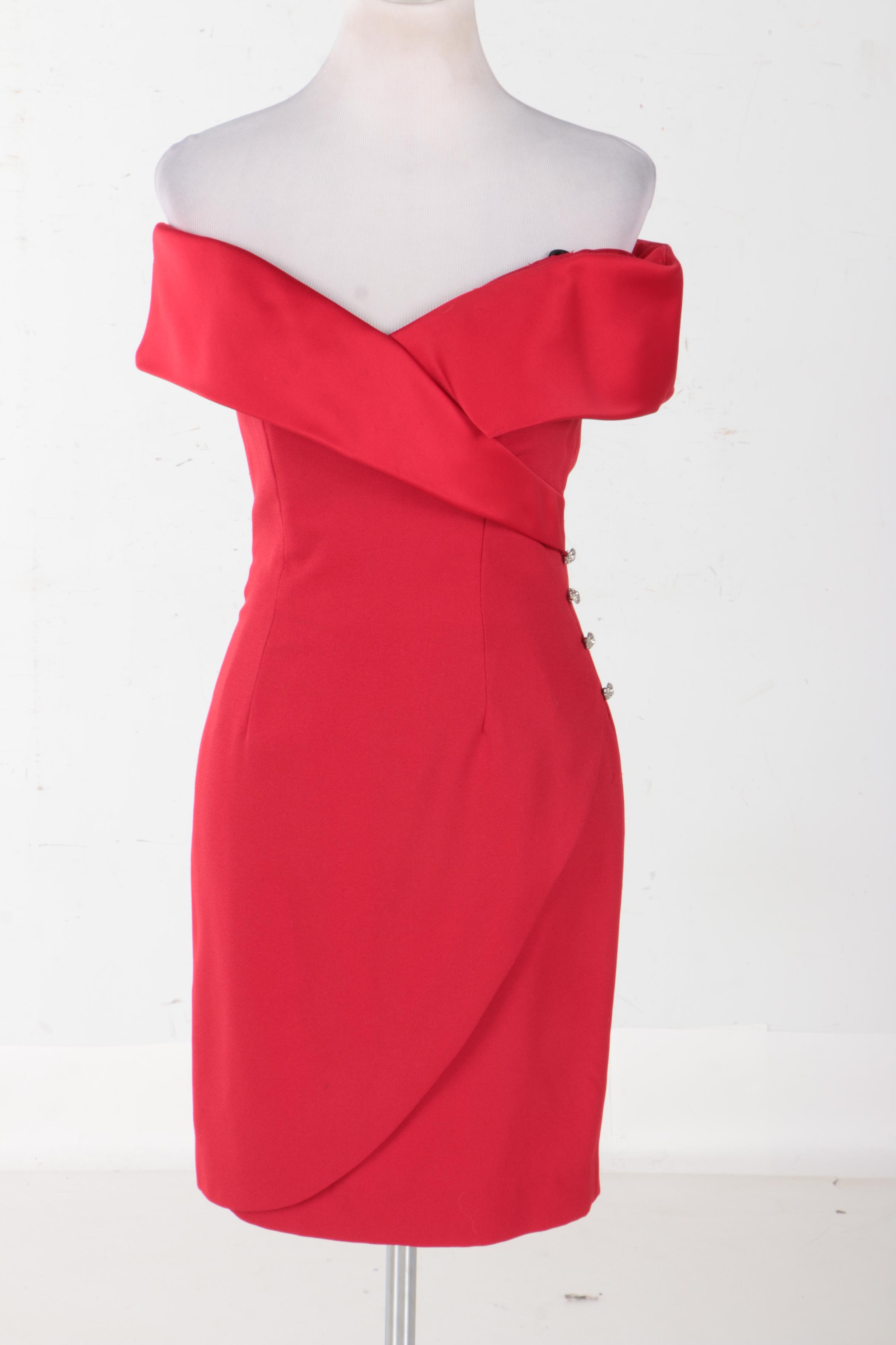 Women's Off Shoulder Red Evening Gown by Alex Evenings