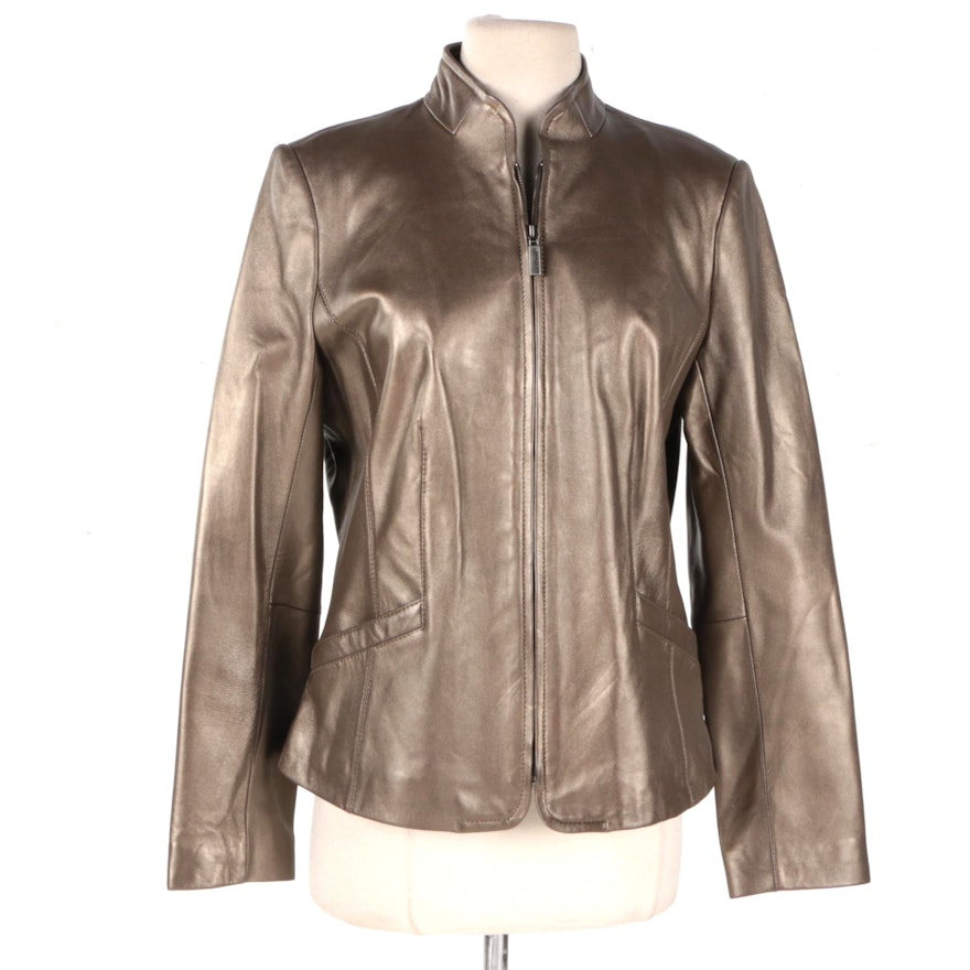 Bernardo Women's Metallic Gold Leather Jacket