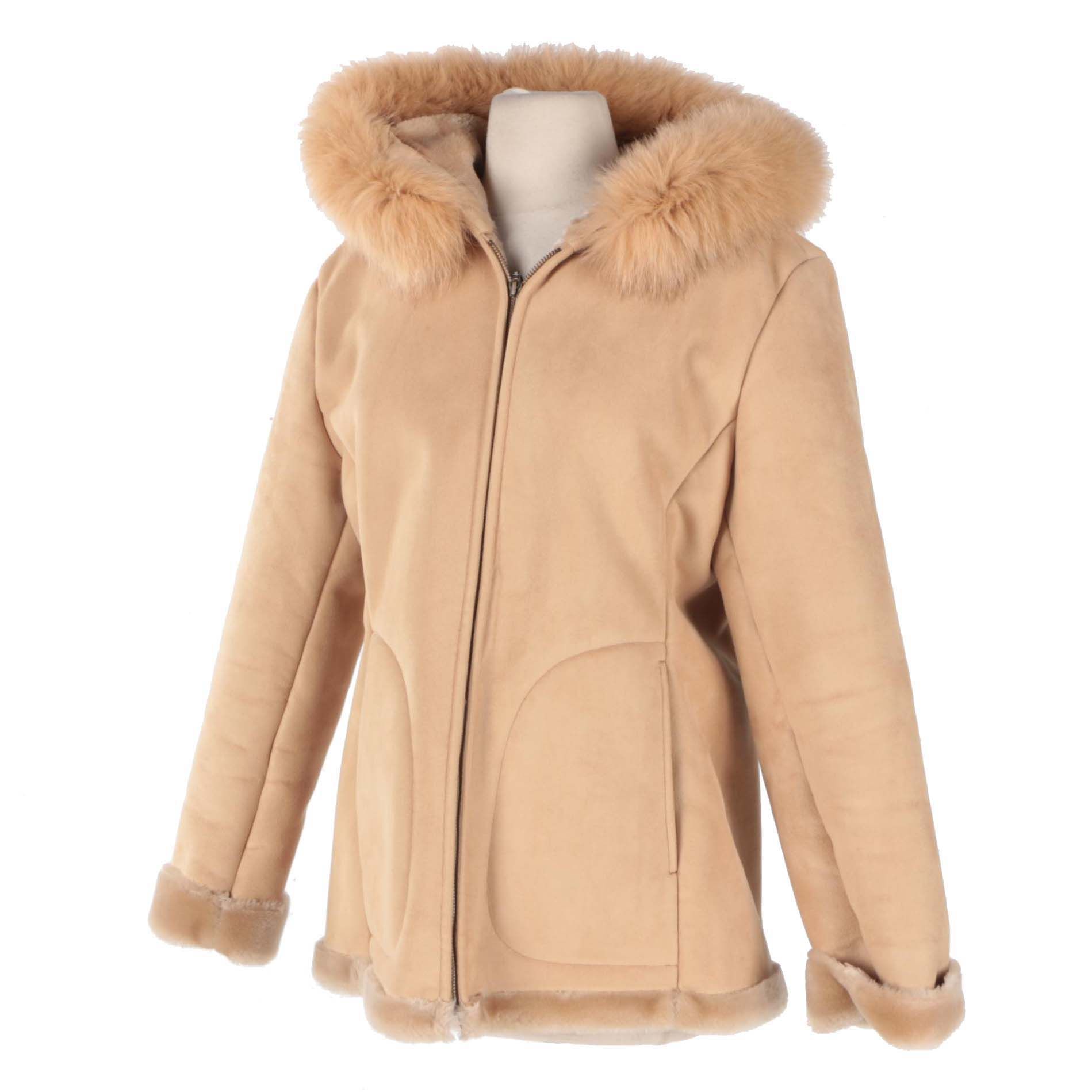 1 Madison Faux Shearling Coat With Fox Fur Trim