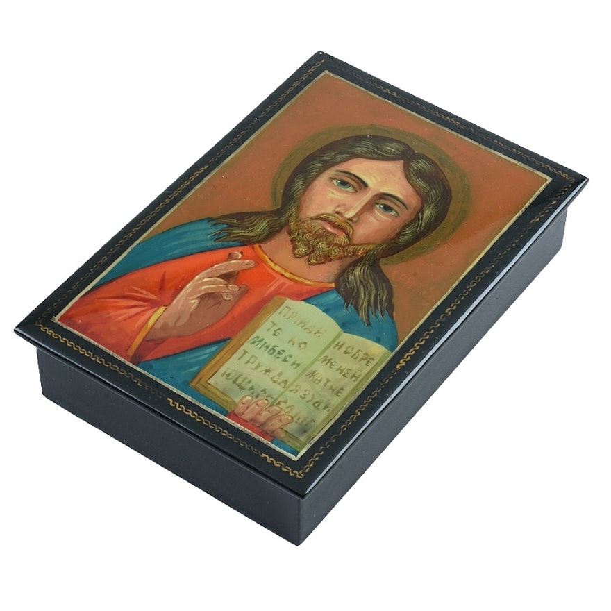 Late 20th Century Russian Palekh Lacquered Box of Jesus Christ