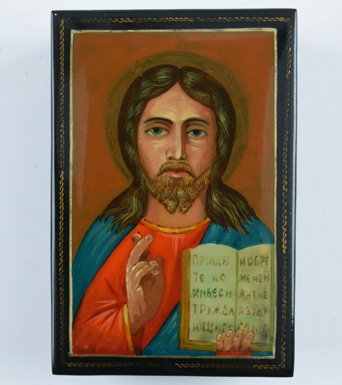 Late 20th Century Russian Palekh Lacquered Box of Jesus Christ