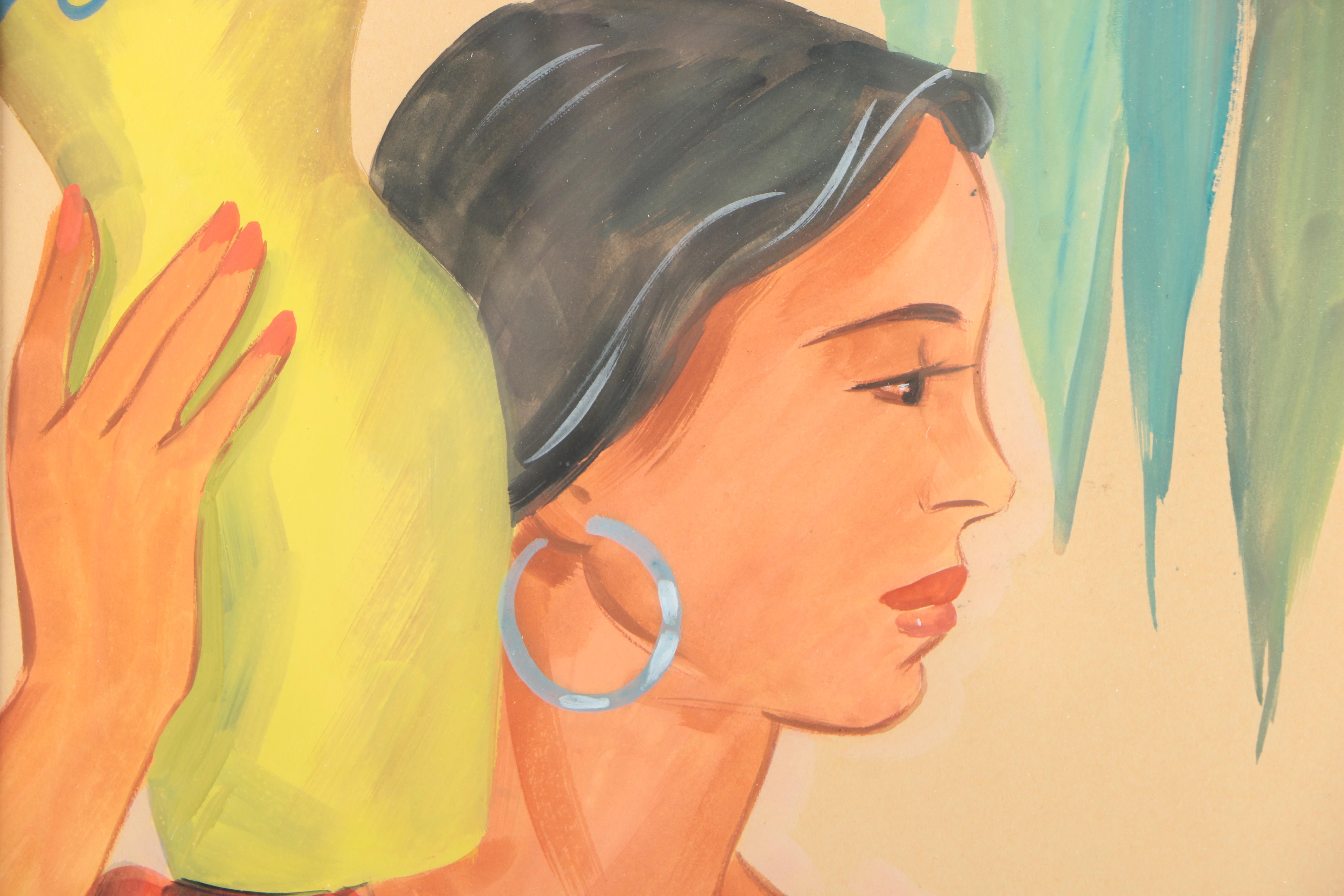 Pair of Hedwig Massig Watercolor and Gouache Portraits