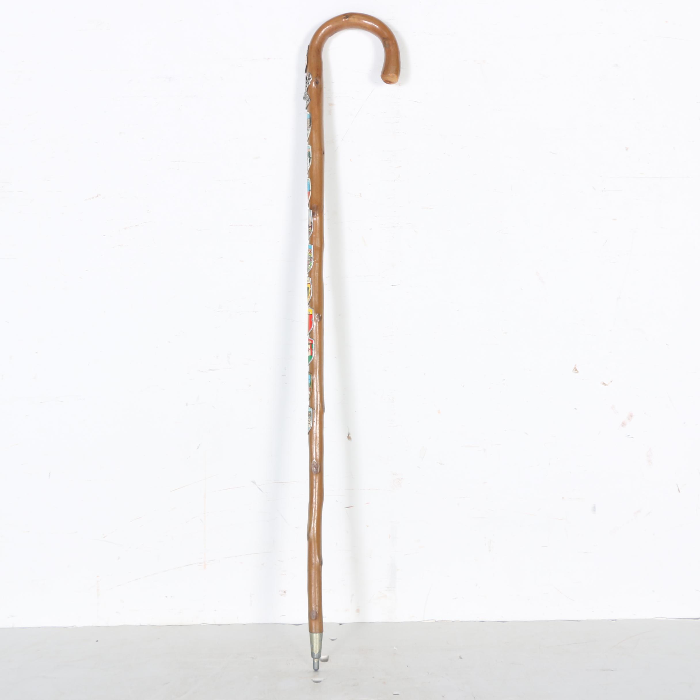Wood Walking Cane with Travel Badges