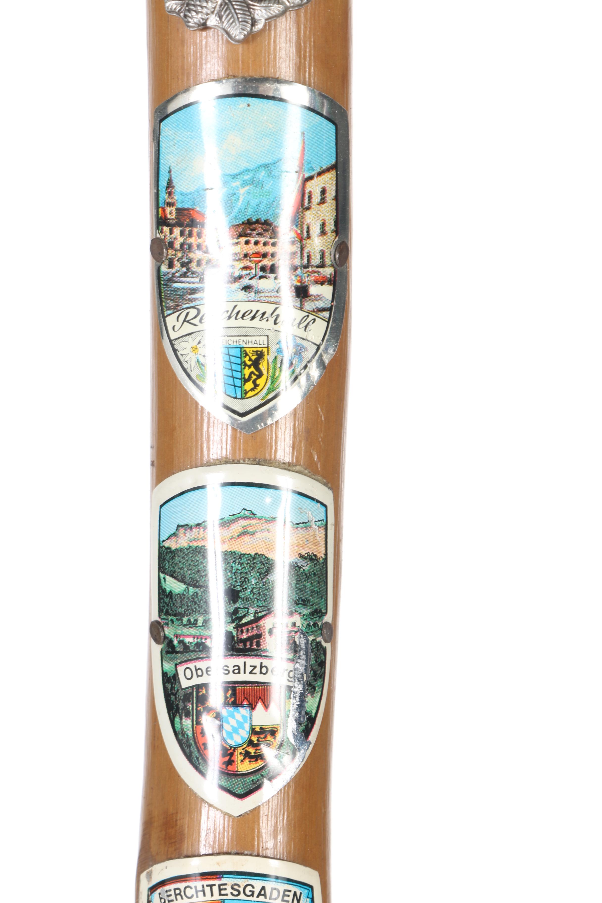 Wood Walking Cane with Travel Badges
