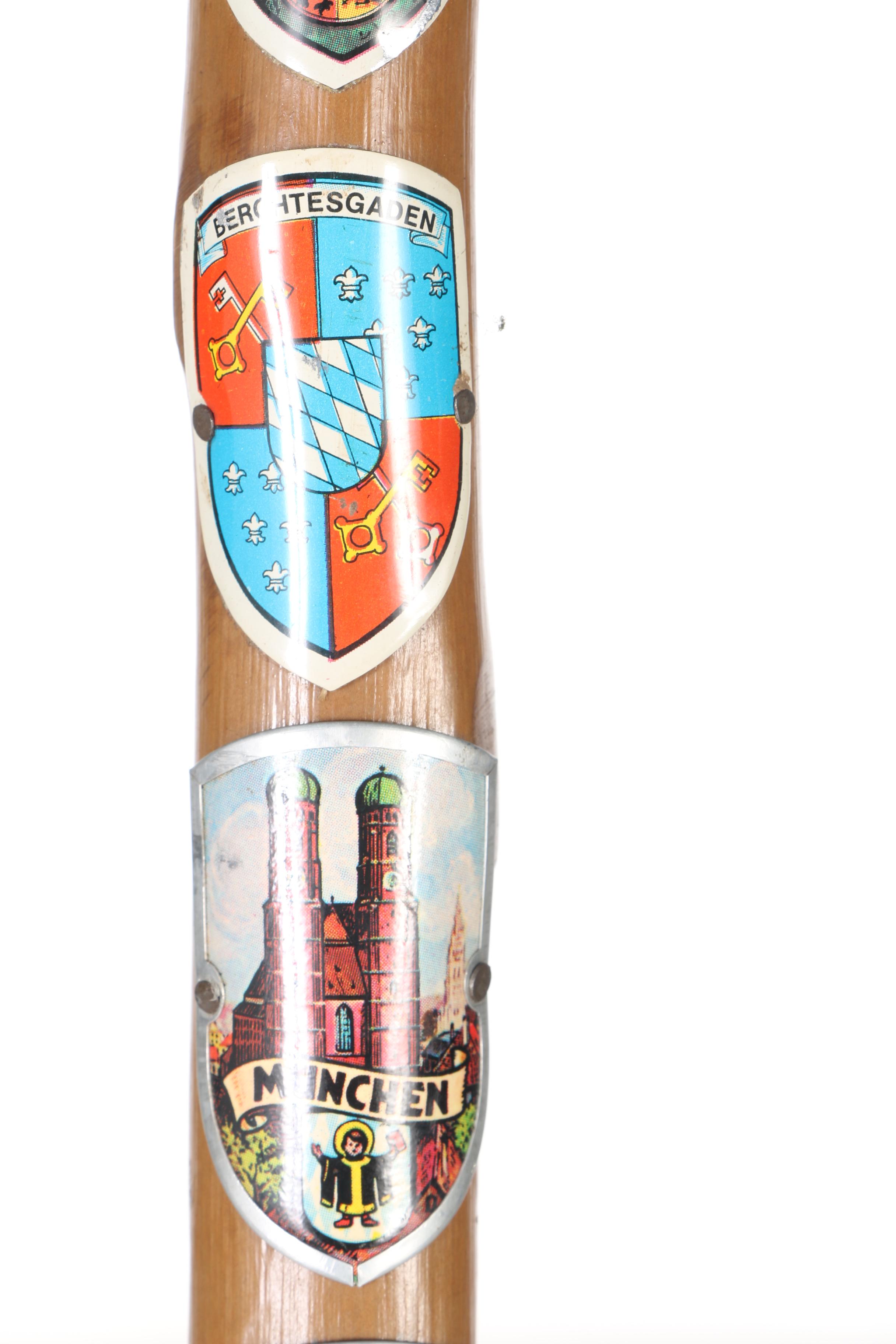 Wood Walking Cane with Travel Badges