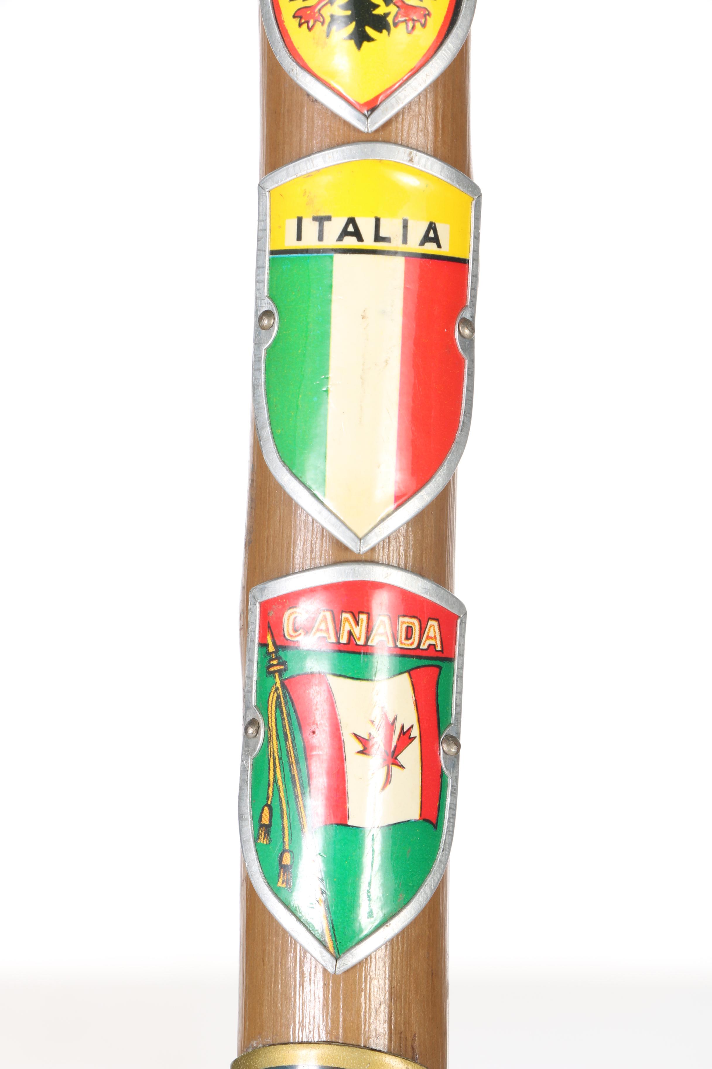 Wood Walking Cane with Travel Badges