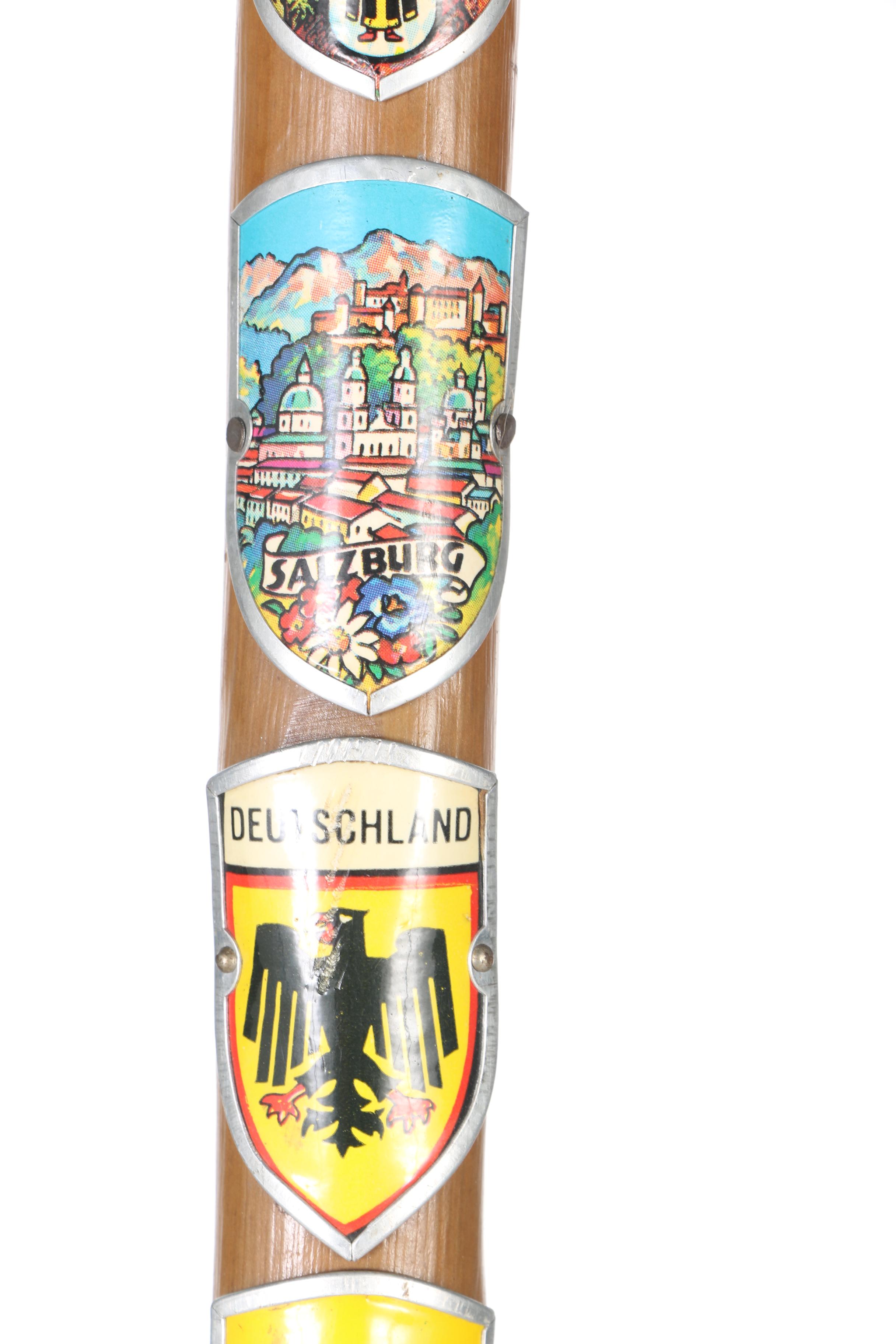Wood Walking Cane with Travel Badges