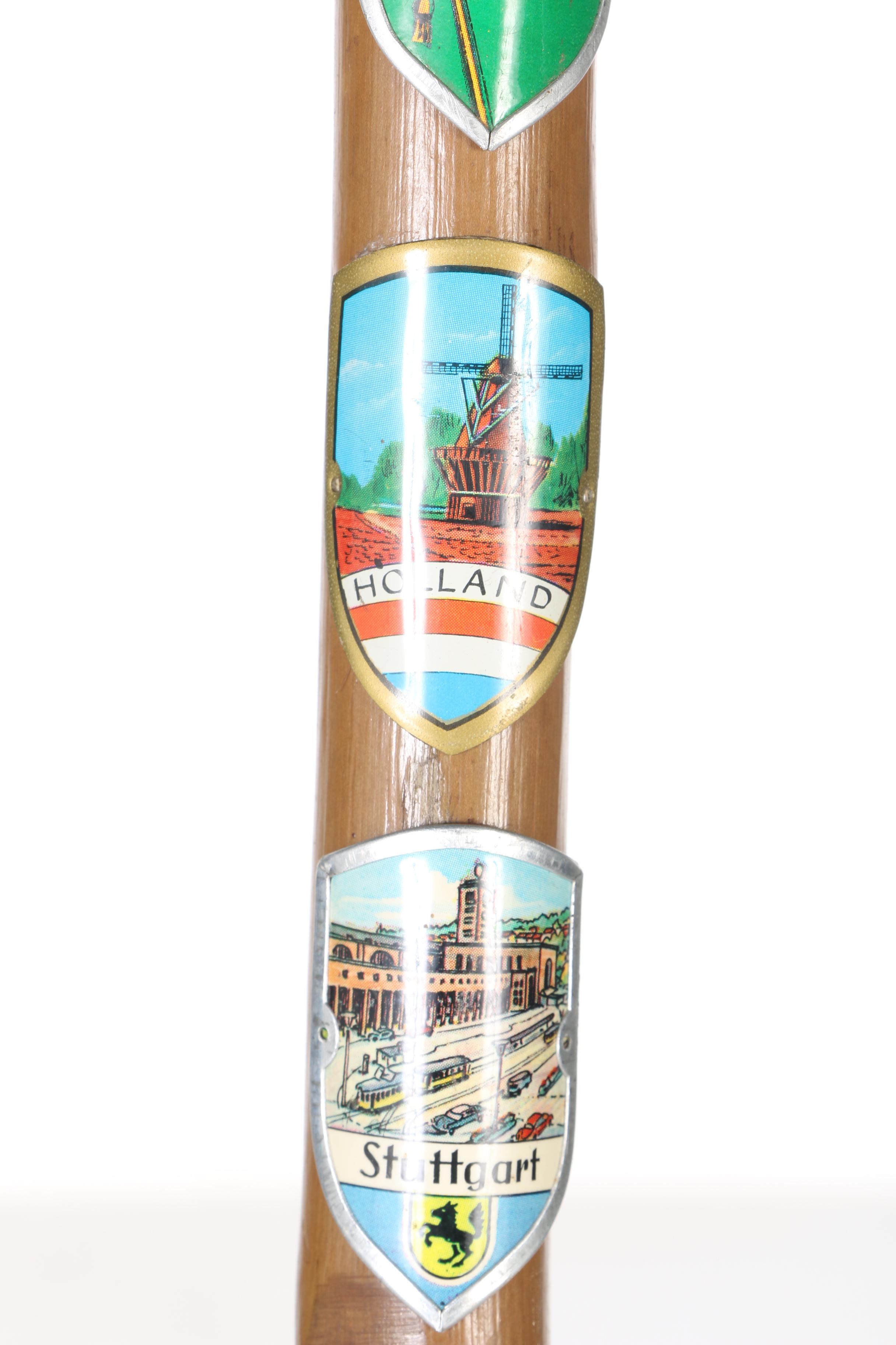 Wood Walking Cane with Travel Badges