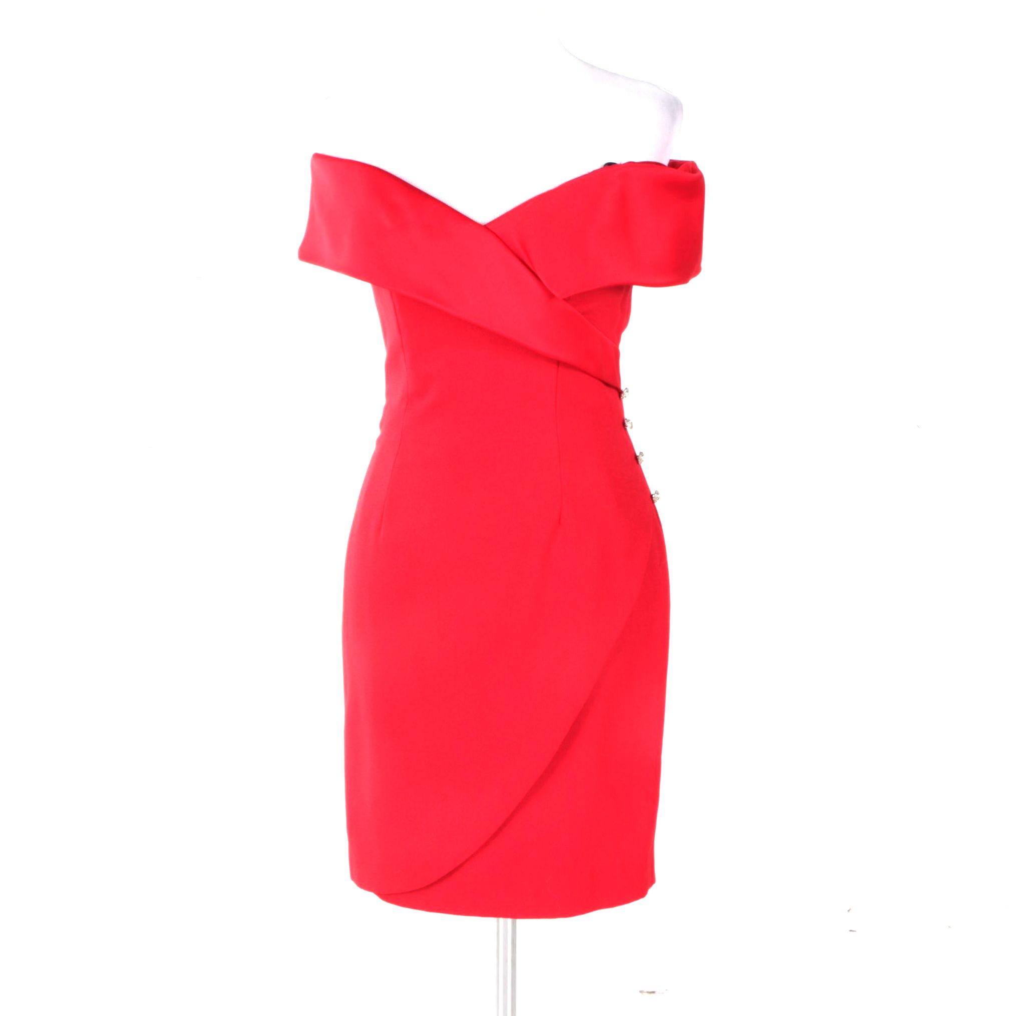 Women's Off Shoulder Red Evening Gown by Alex Evenings