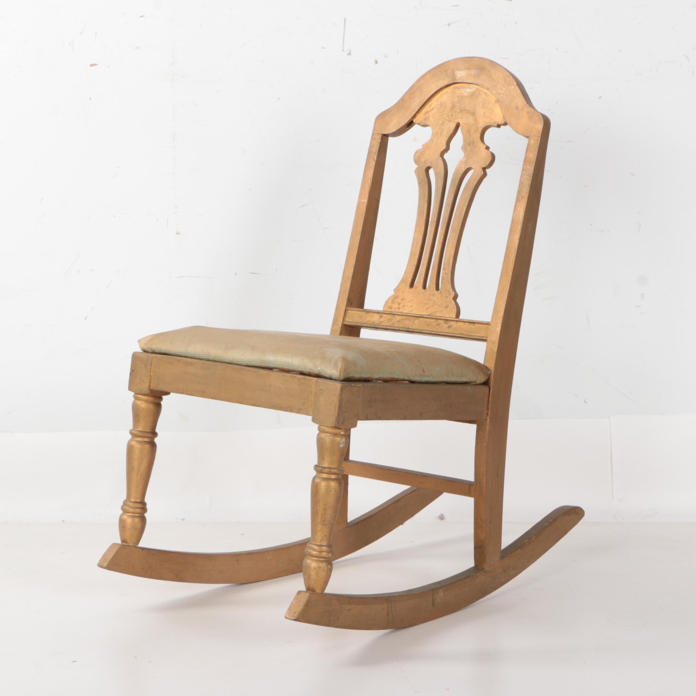 Vintage Rocking Chair With Needlepoint Seat