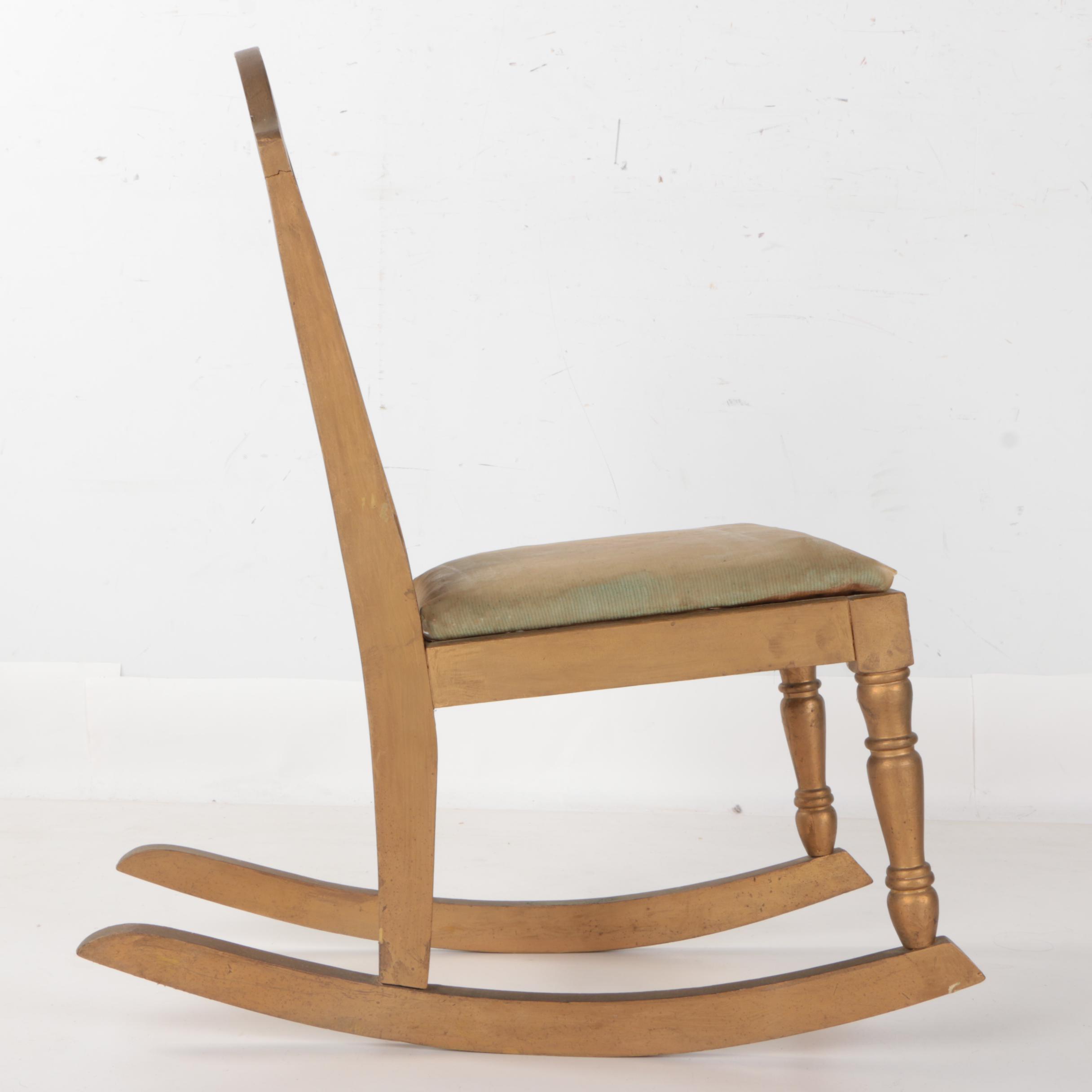 Vintage Rocking Chair With Needlepoint Seat