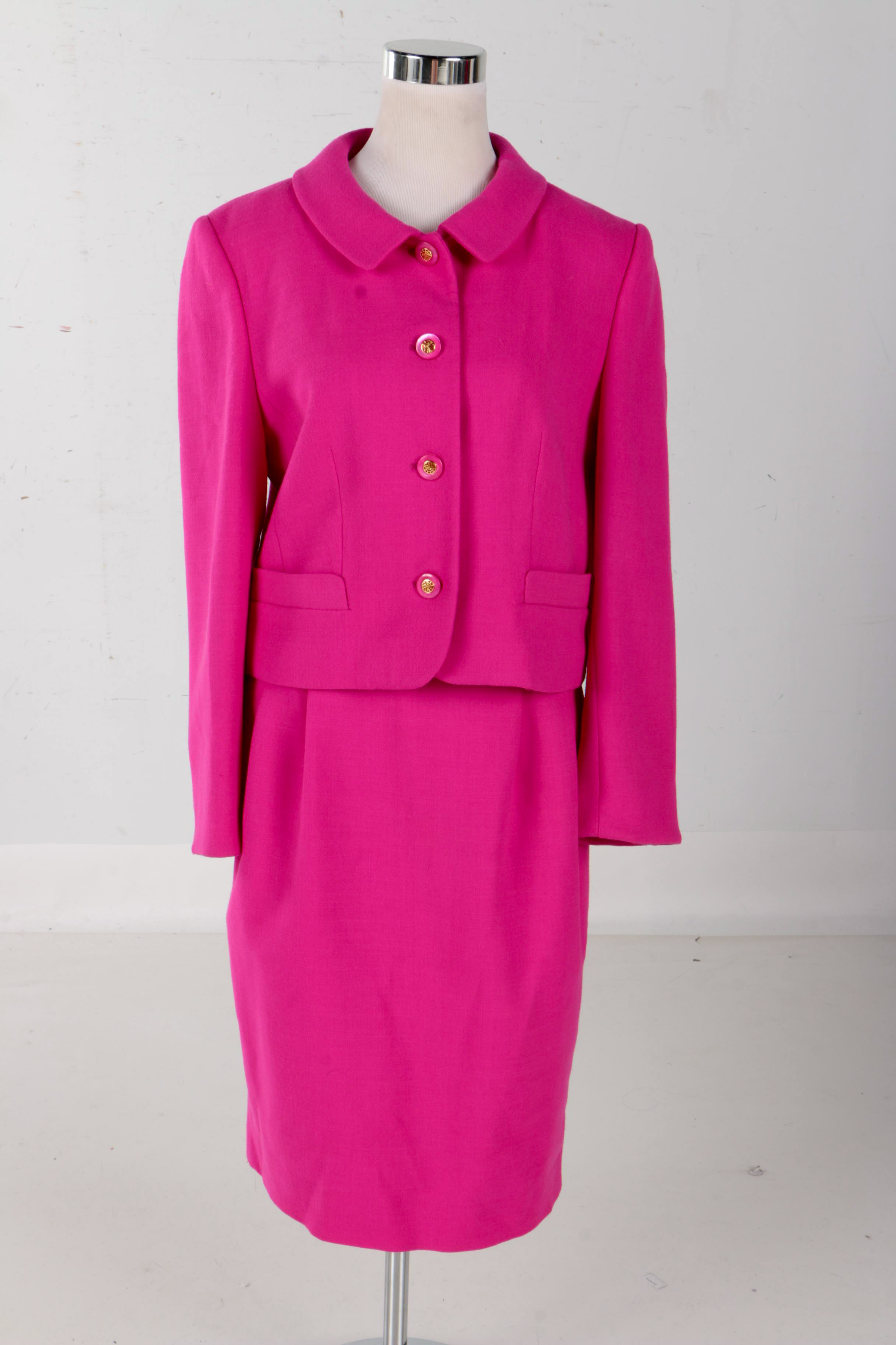 Louis Feraud Raspberry Pink Wool Tweed Suit