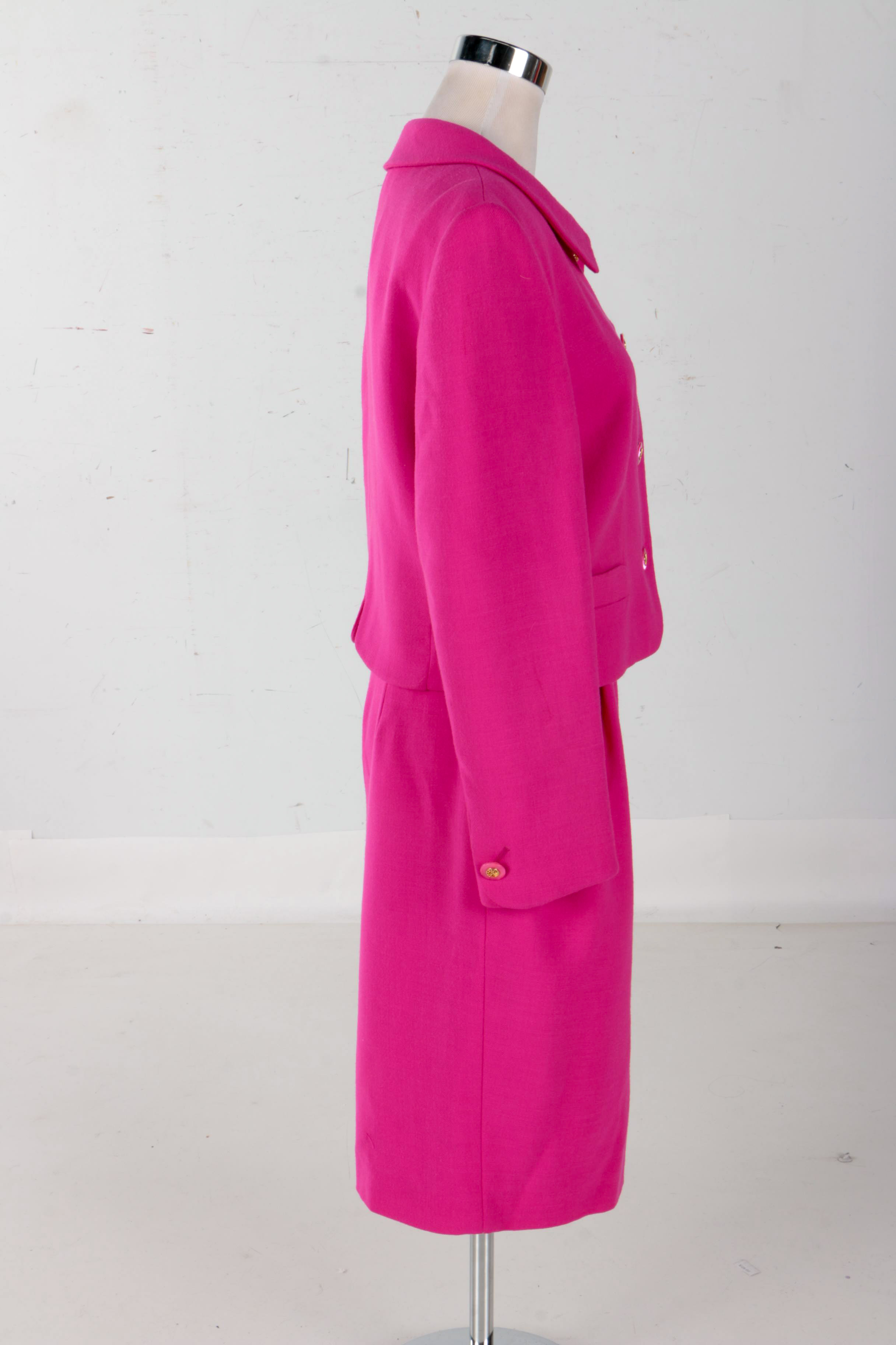 Louis Feraud Raspberry Pink Wool Tweed Suit