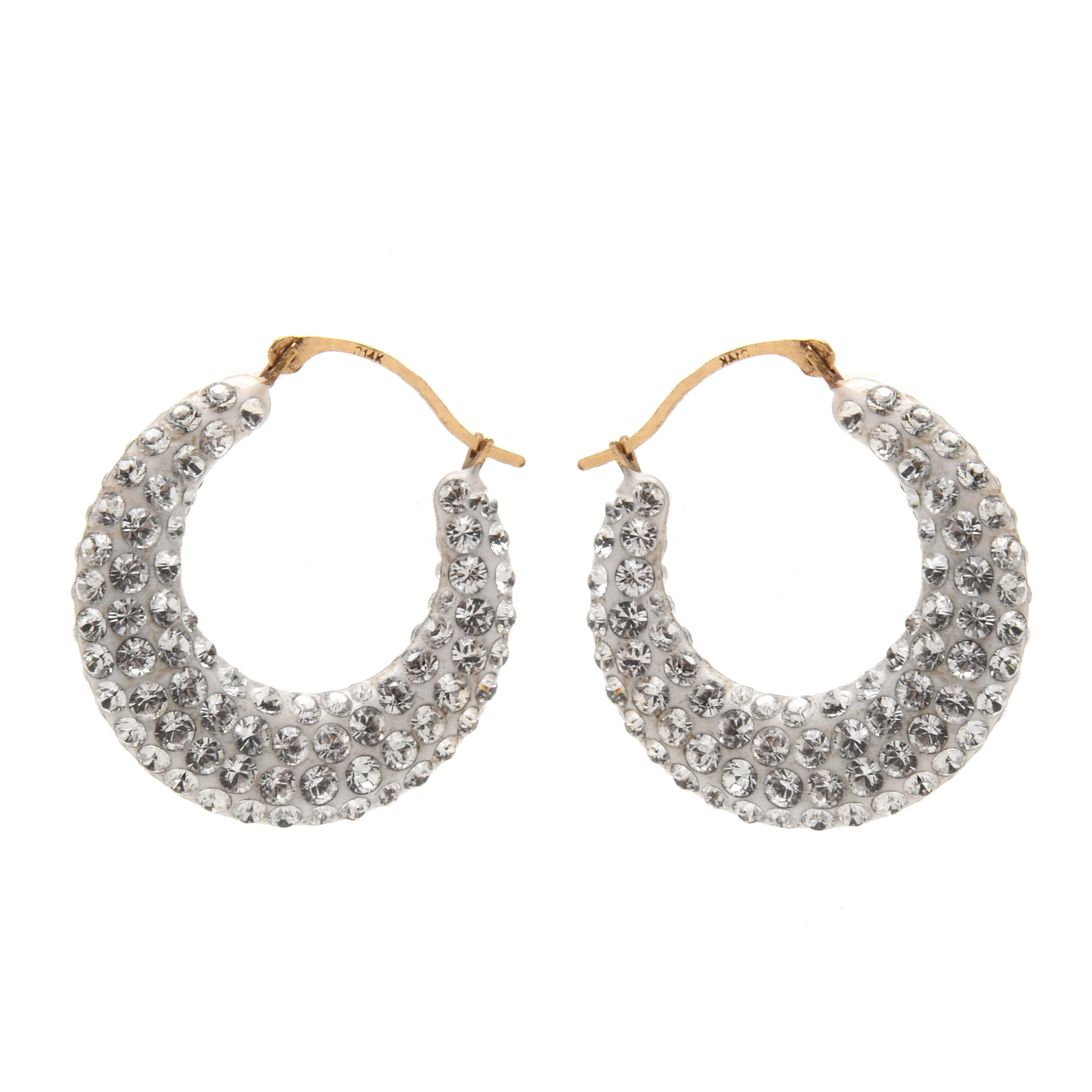 Pair of 14K Yellow Gold Colorless Cubic Zirconia Hoop Earrings