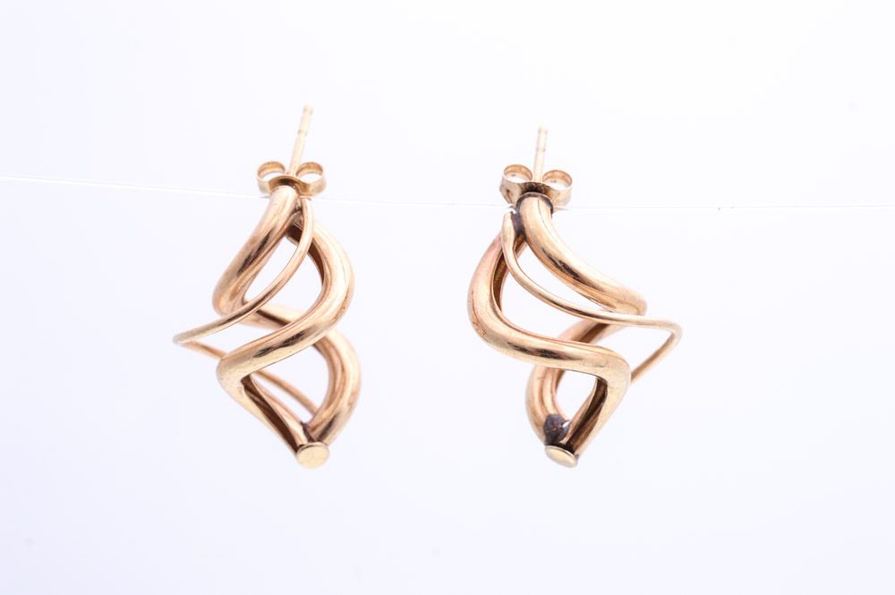 14K Yellow Gold Swirled Earrings