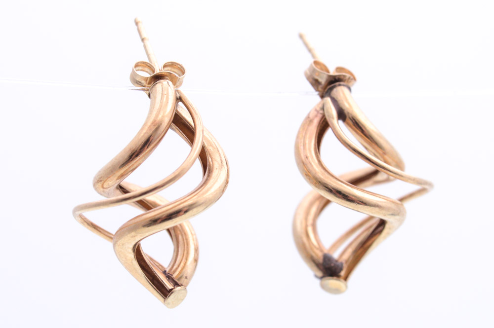 14K Yellow Gold Swirled Earrings