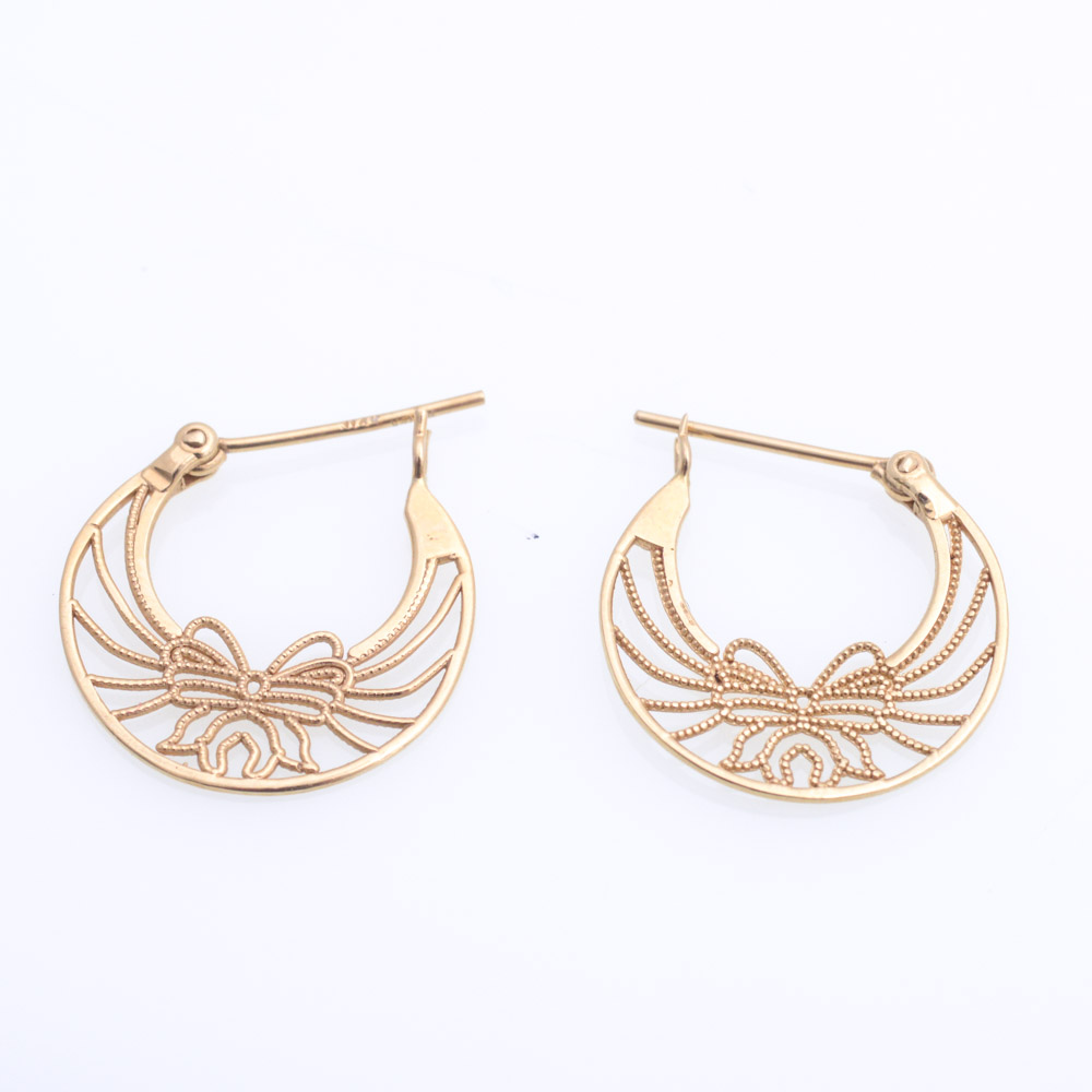 14K Yellow Gold Filigree Bow Earrings