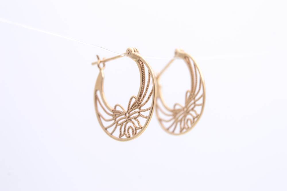 14K Yellow Gold Filigree Bow Earrings