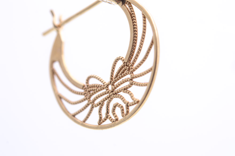 14K Yellow Gold Filigree Bow Earrings