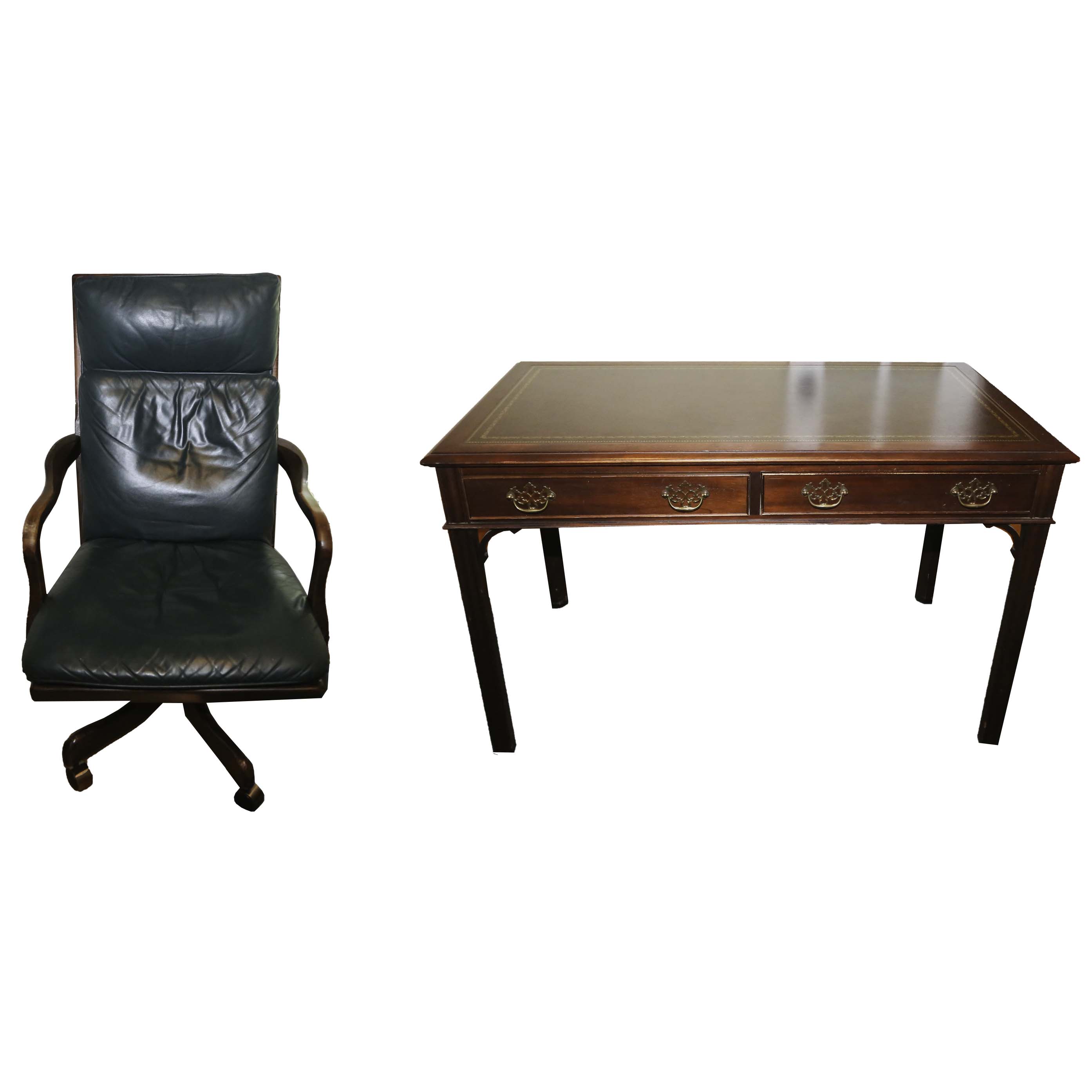 Mahogany Leather Top Writing Desk by Hekman Furniture with Chair