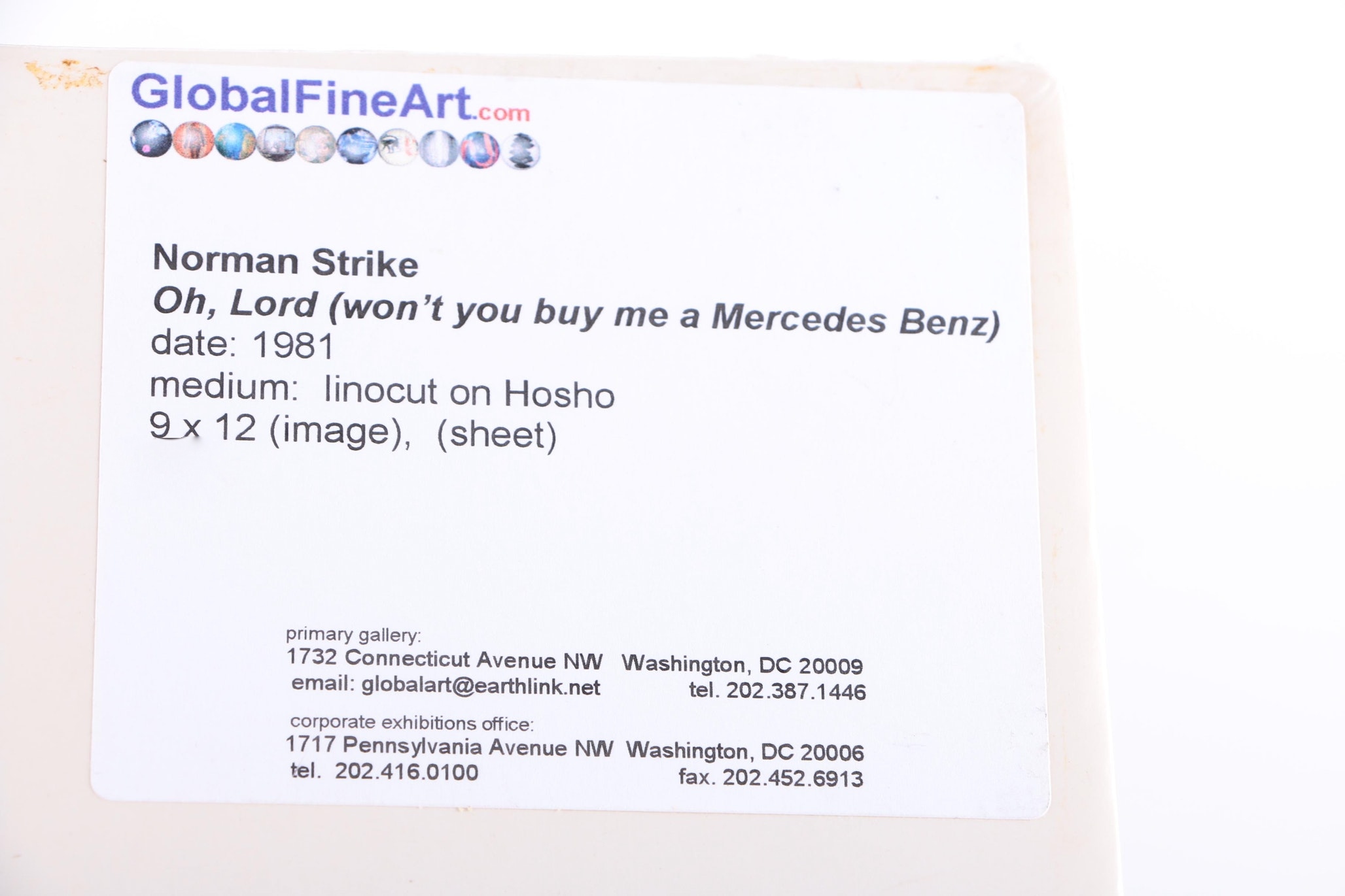 Norman Strike Limited Edition Linocut "Oh, Lord (Won't you buy me a Mercedes Benz)..."