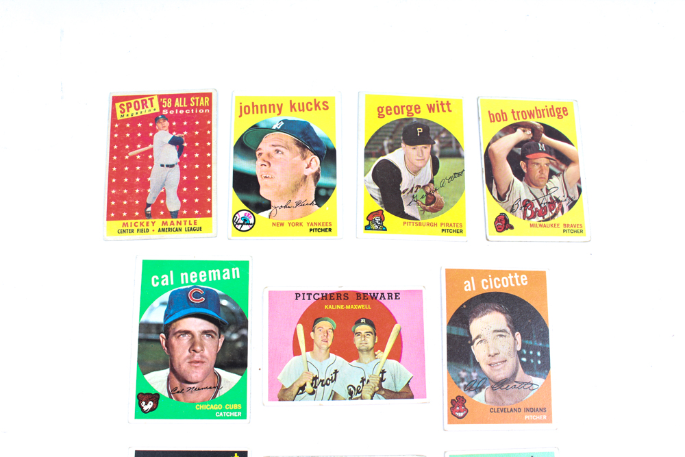 Collection of Baseball Cards Featuring 1958 Sport Micky Mantle and Luis Aparicio