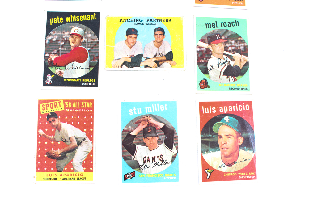 Collection of Baseball Cards Featuring 1958 Sport Micky Mantle and Luis Aparicio