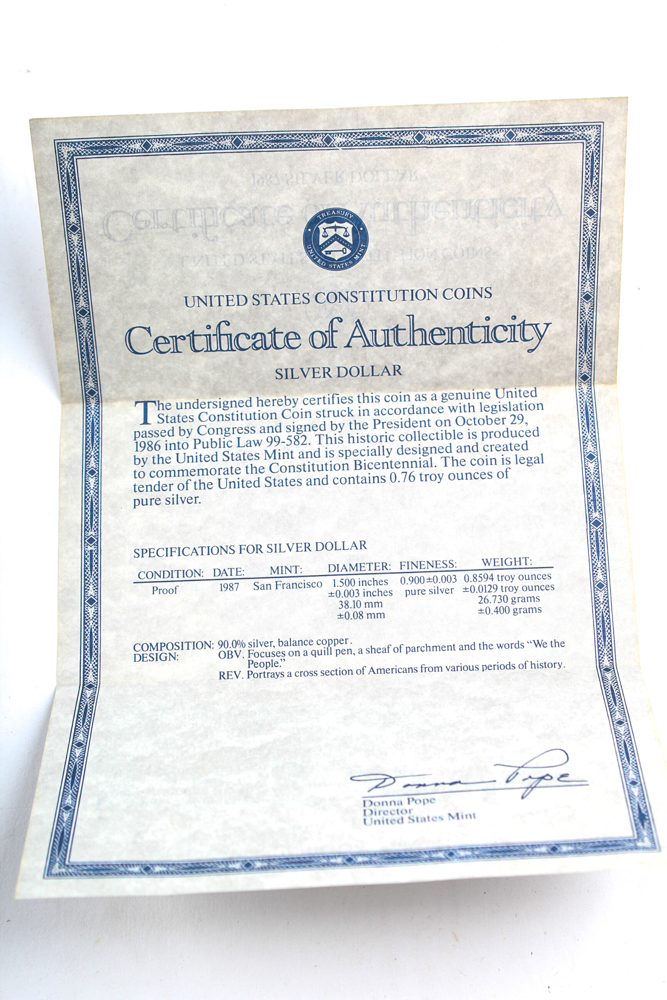 1987 Silver Dollar United States Constitution Bicentennial Coin