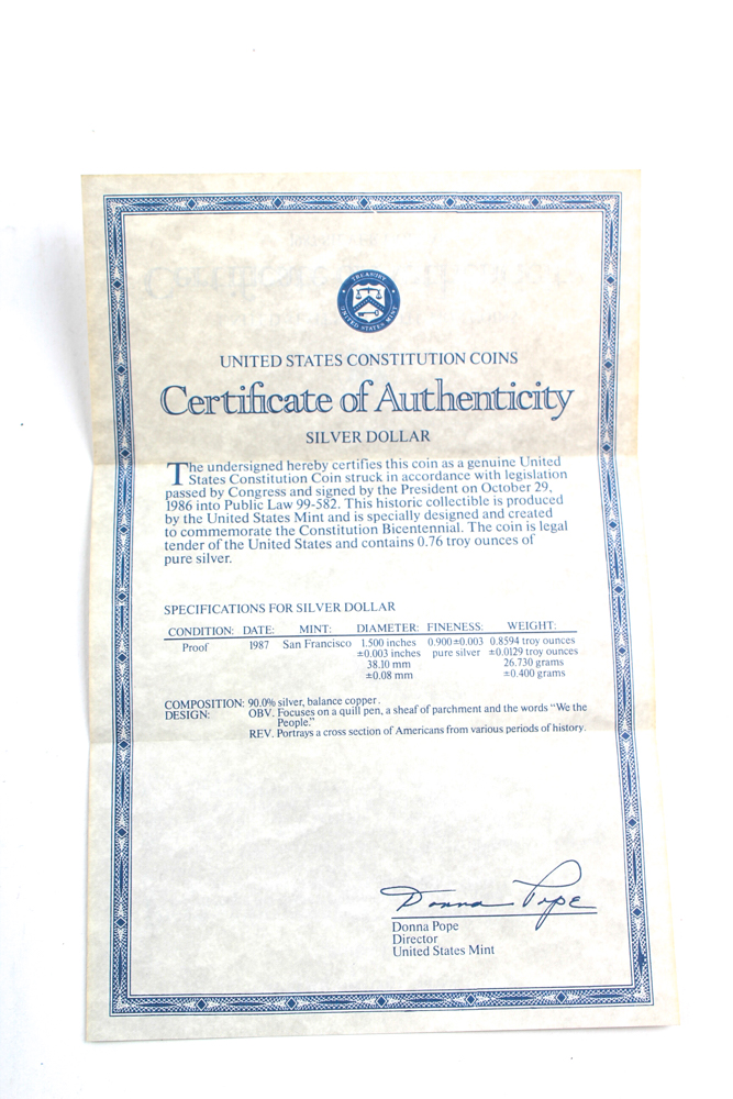 1987 Silver Dollar United States Constitution Bicentennial Coin