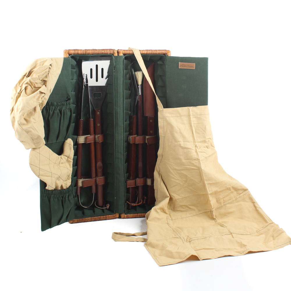 Picnic Time Grill Utensils in Wicker Case