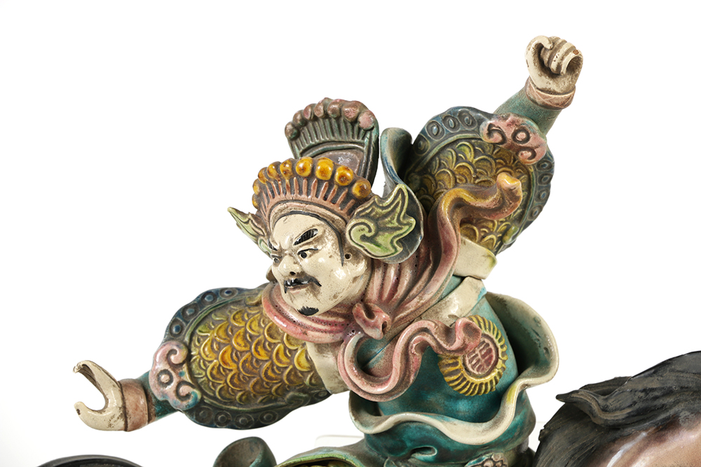 Chinese Porcelain Roof Tile Figurine of Man Riding a Horse