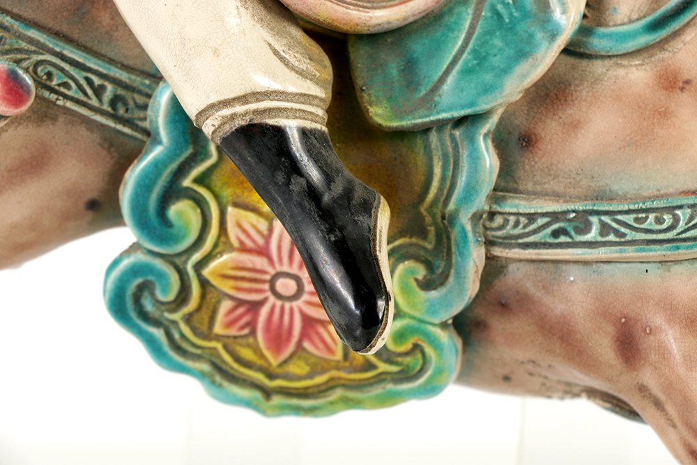 Chinese Porcelain Roof Tile Figurine of Man Riding a Horse