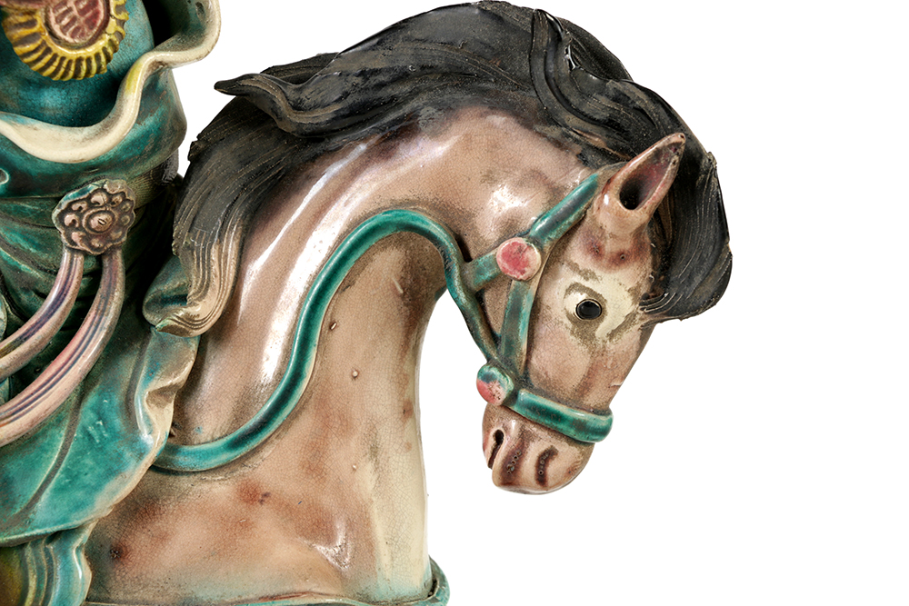 Chinese Porcelain Roof Tile Figurine of Man Riding a Horse