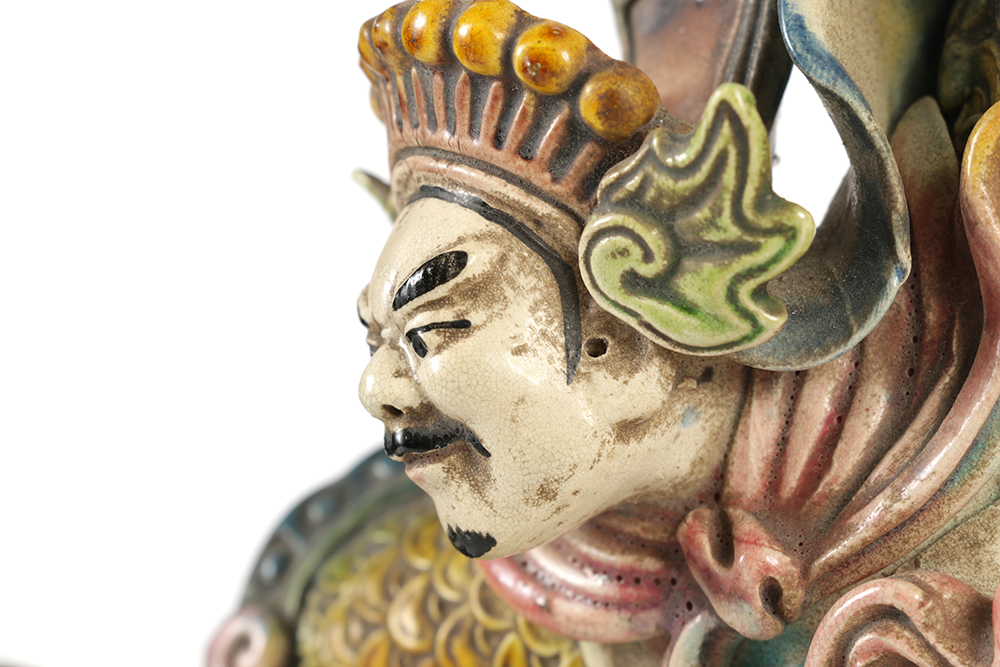 Chinese Porcelain Roof Tile Figurine of Man Riding a Horse