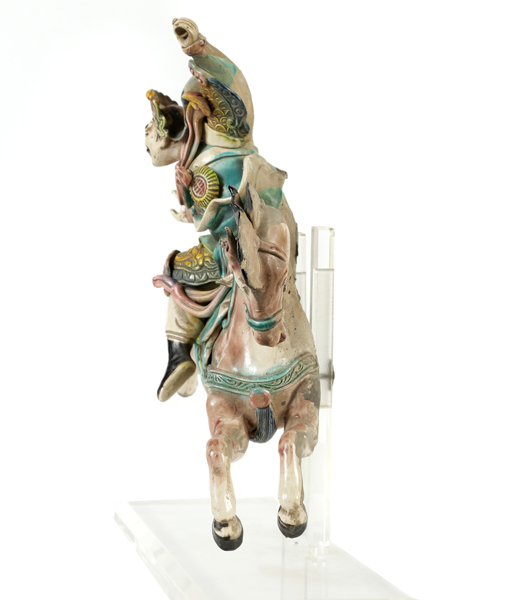 Chinese Porcelain Roof Tile Figurine of Man Riding a Horse